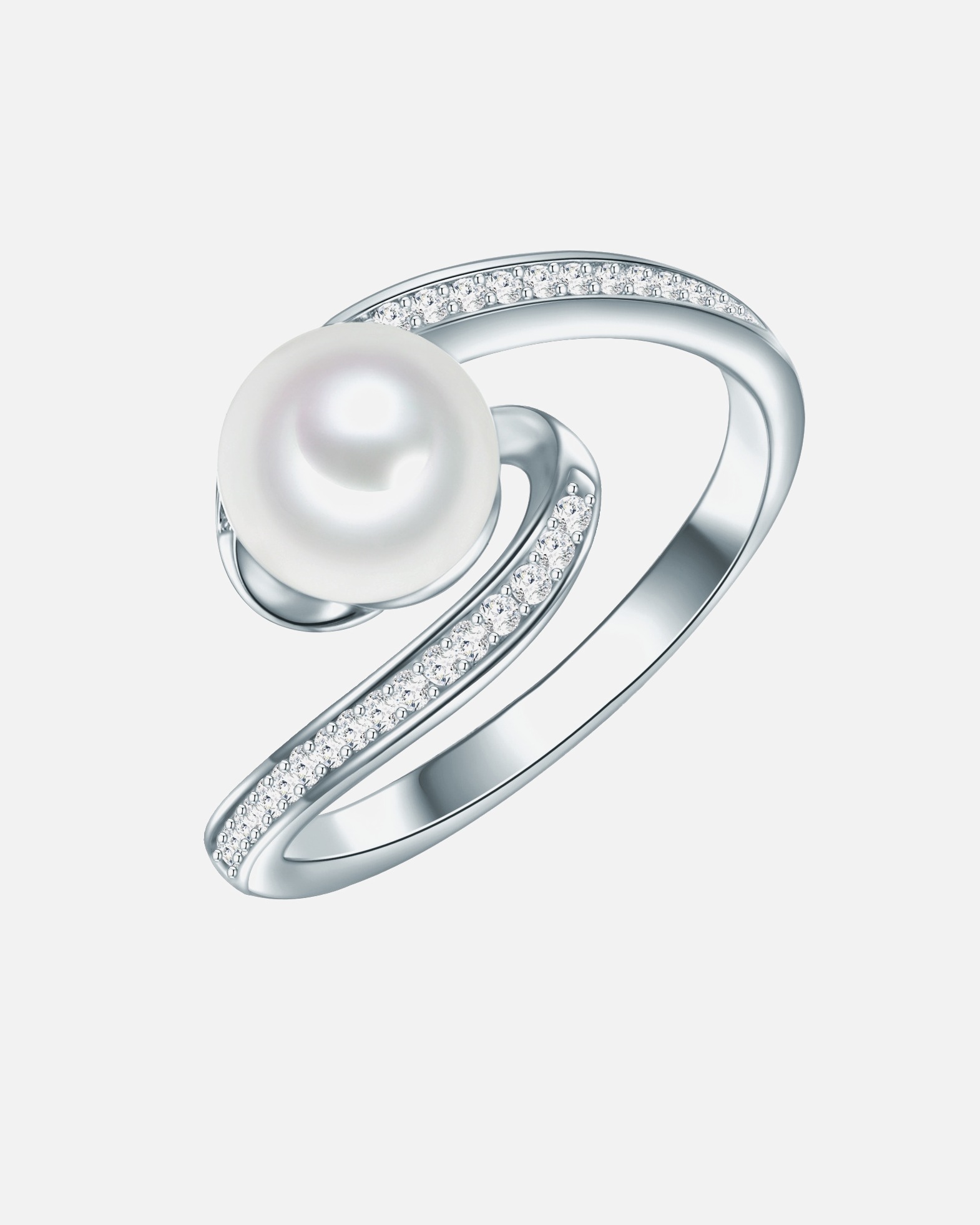 Ring für Weiblich Valero Pearls Ring Sterling Silber Zirkonia Süßwasser-Zuchtperle in Silber 50