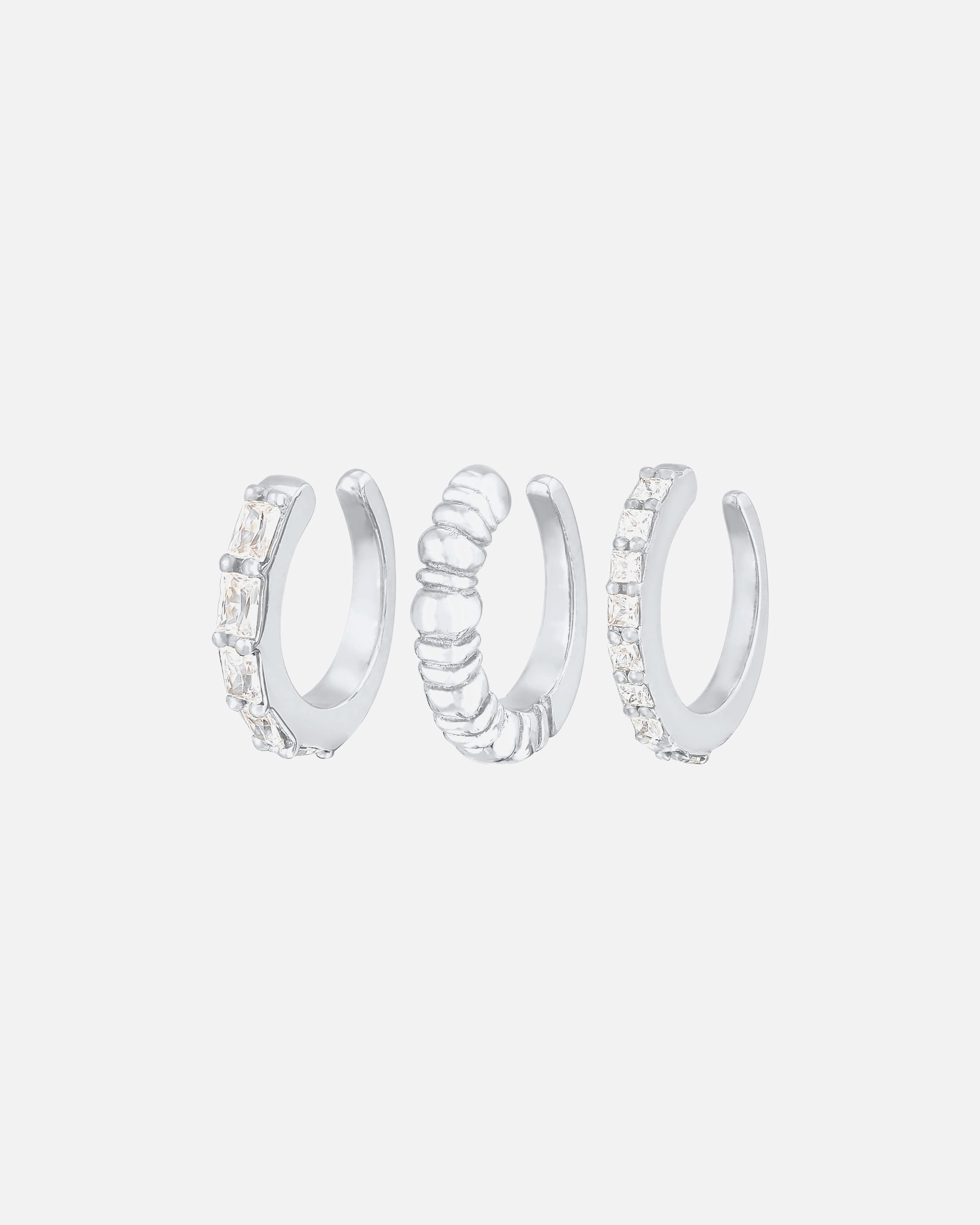 Ear Cuff für Weiblich Elli PREMIUM Elli PREMIUM Ohrringe Earcuff 3er Set Geo Zirkonia Riffel 925 Silber 1 Stück
