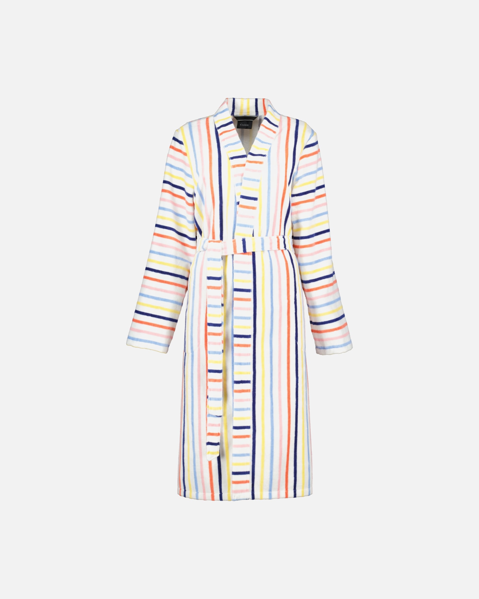 Bademantel für Weiblich Cawö Cawö Bademäntel Damen Kimono Streifen 3343 weiß-multicolor - 62 S