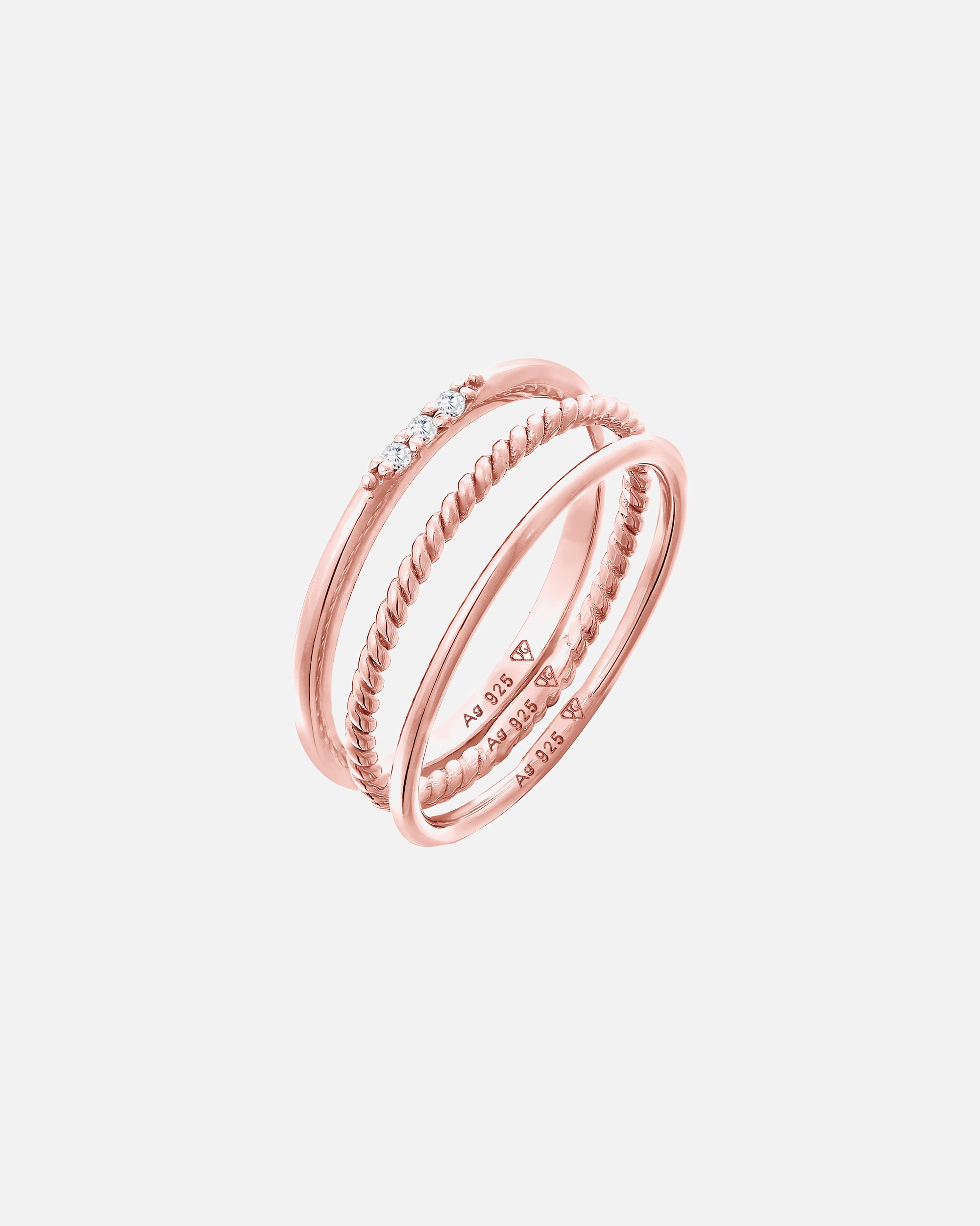 Ring für Weiblich Elli Stapelringe Zirkonia Kordel Basic 3er Set 925 Silber 58