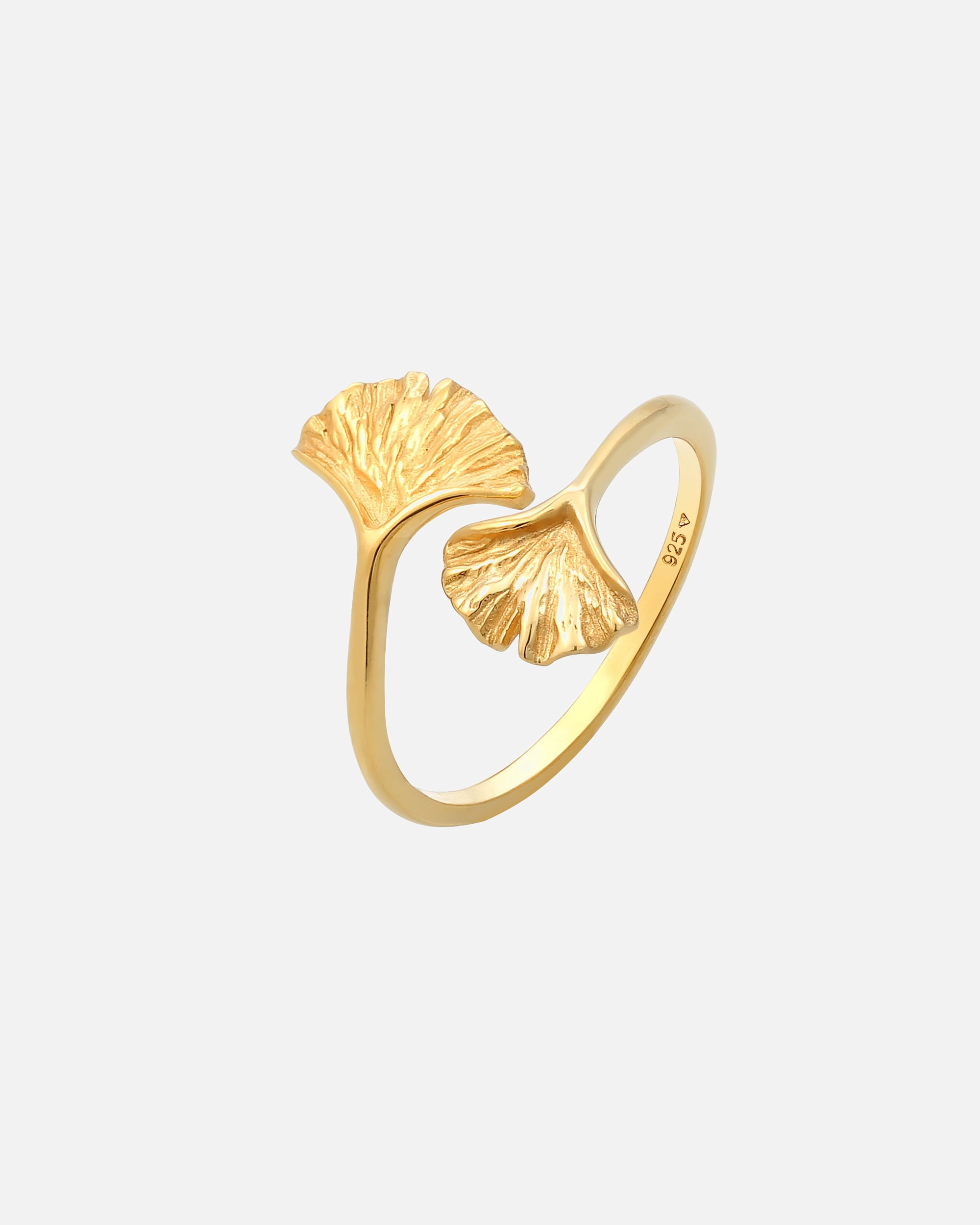 Ring für Weiblich Elli Offen Verstellbar Ginkgo Blatt Natur 925 Silber Gold