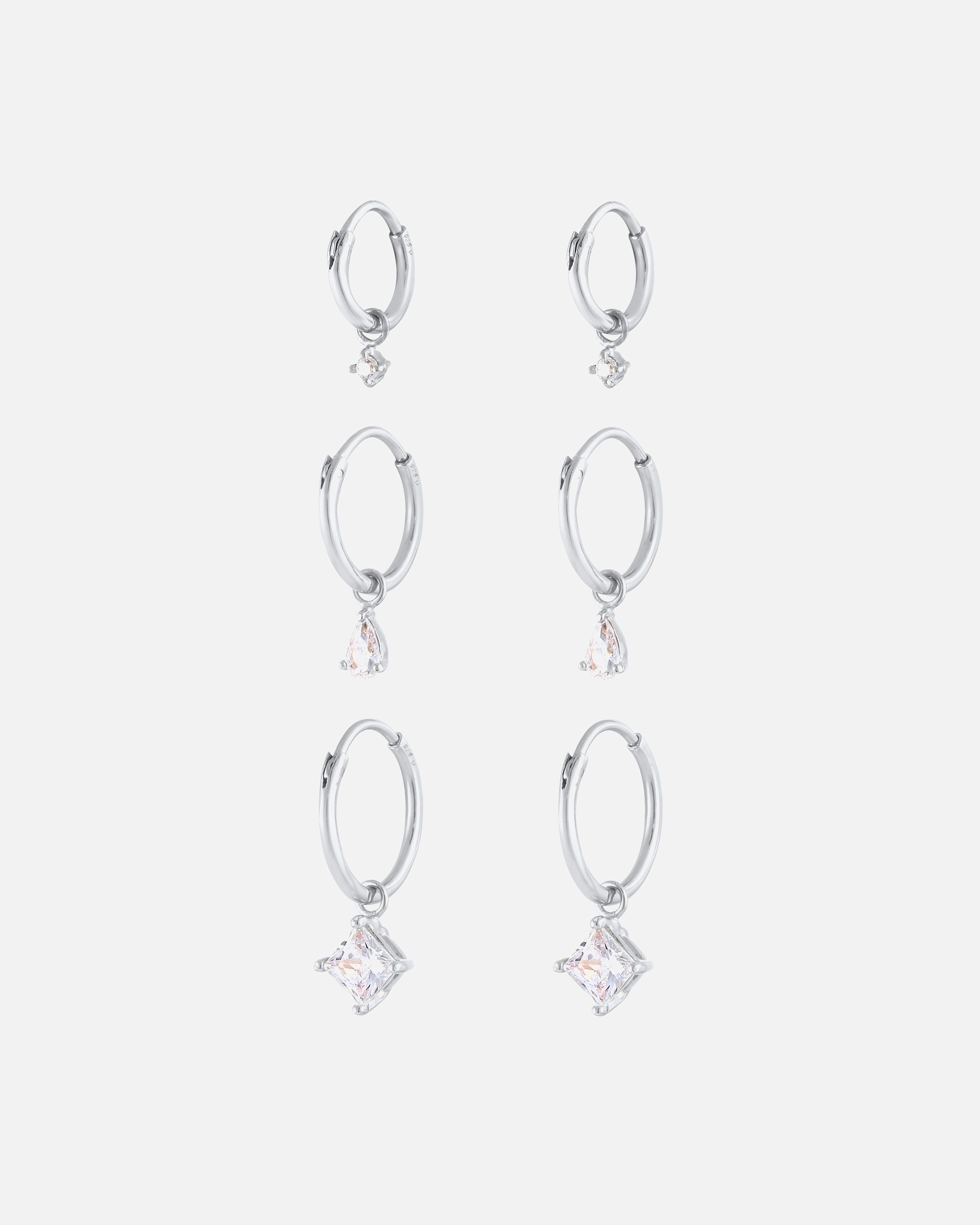 Ohrringe für Weiblich Elli 3er Set Trio Creolen Einhänger Zirkonia 925 Silber 1 Stück