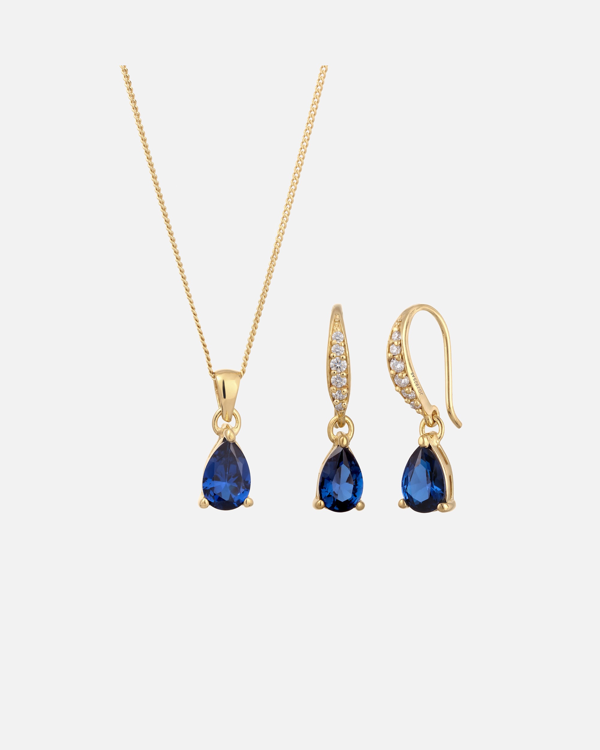 Schmuckset für Weiblich Elli Saphirblau Tropfen Zirkonia 925 Silber golfarben