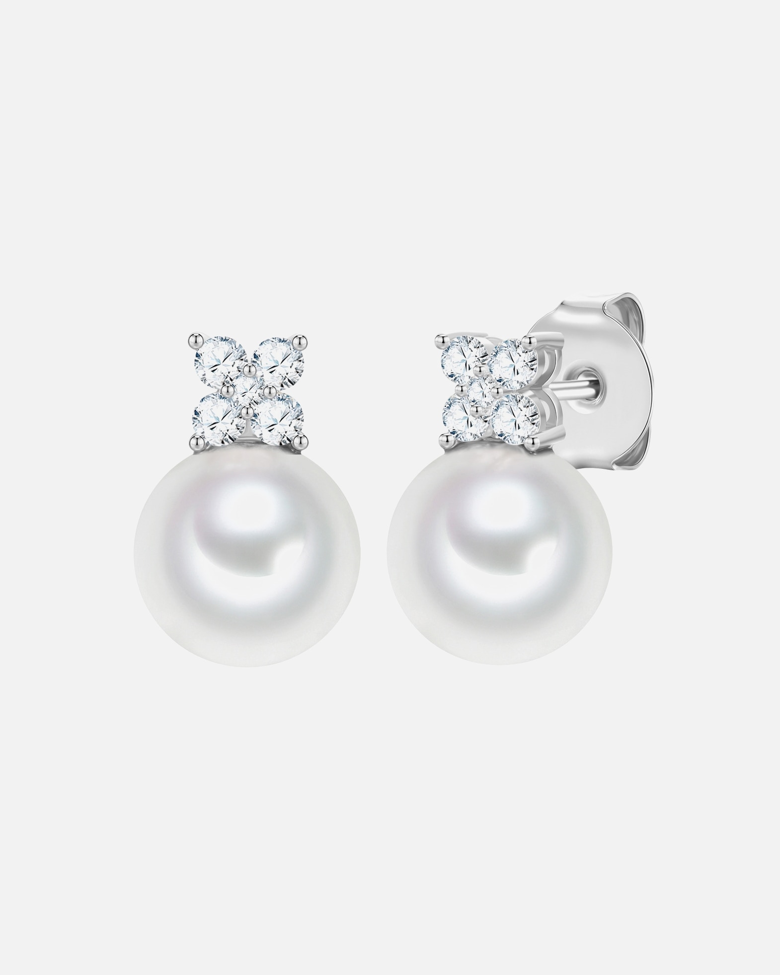 Ohrringe für Weiblich Lulu & Jane Perlen-Ohrstecker aus Messing in silber mit Zirkonia Glasperle 17,3 mm