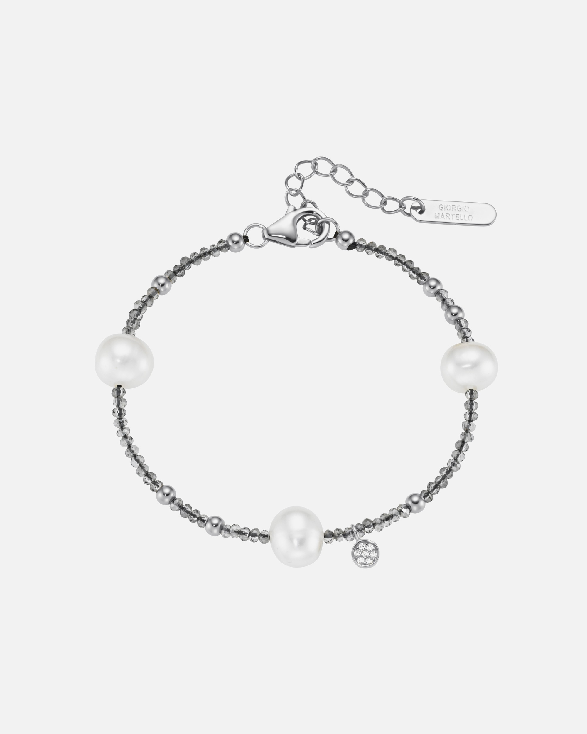 Armband für Unisex Armband mit Süßwasser-Perlen und Ziersteinen, Silber 925 Silber