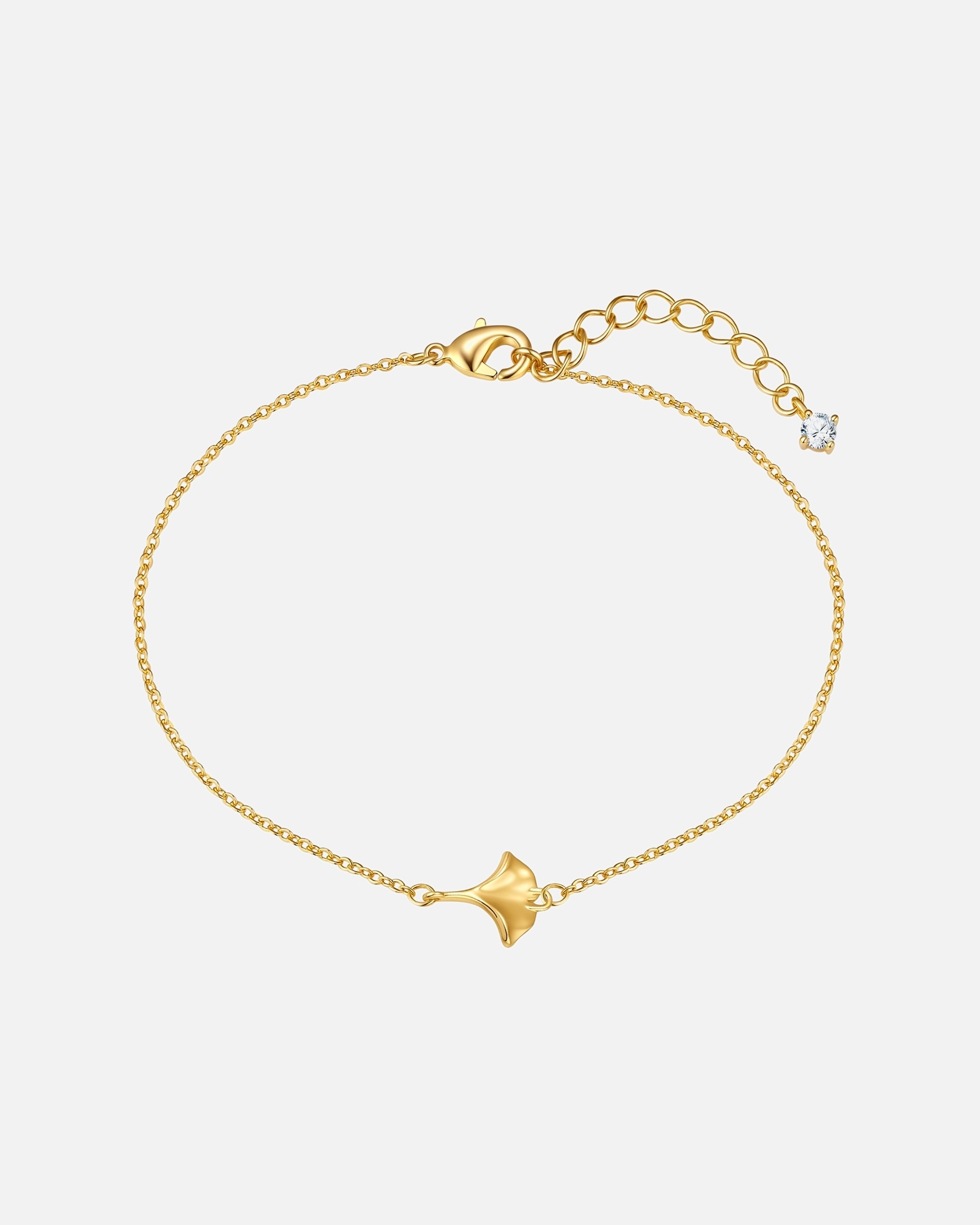 Armband für Weiblich Lulu & Jane Armband Ginkgoblatt aus Messing in gelbgold mit Zirkonia 17,0 cm Basislänge + 3,0 cm Verlängerung