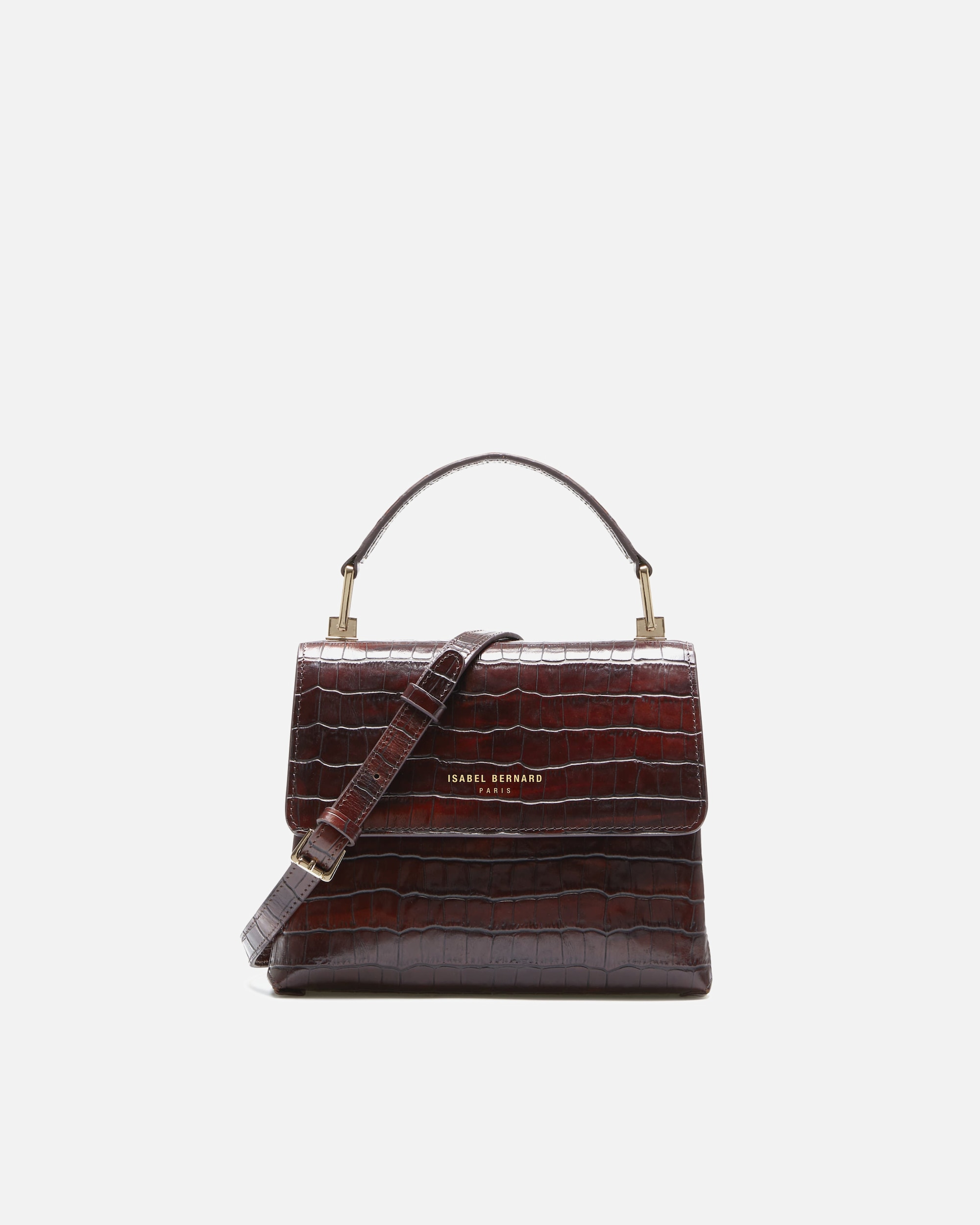 Tasche für Weiblich Isabel Bernard Isabel Bernard Femme Forte Heline Kroko Braun Kalbsleder Handtasche IB21013 Braun