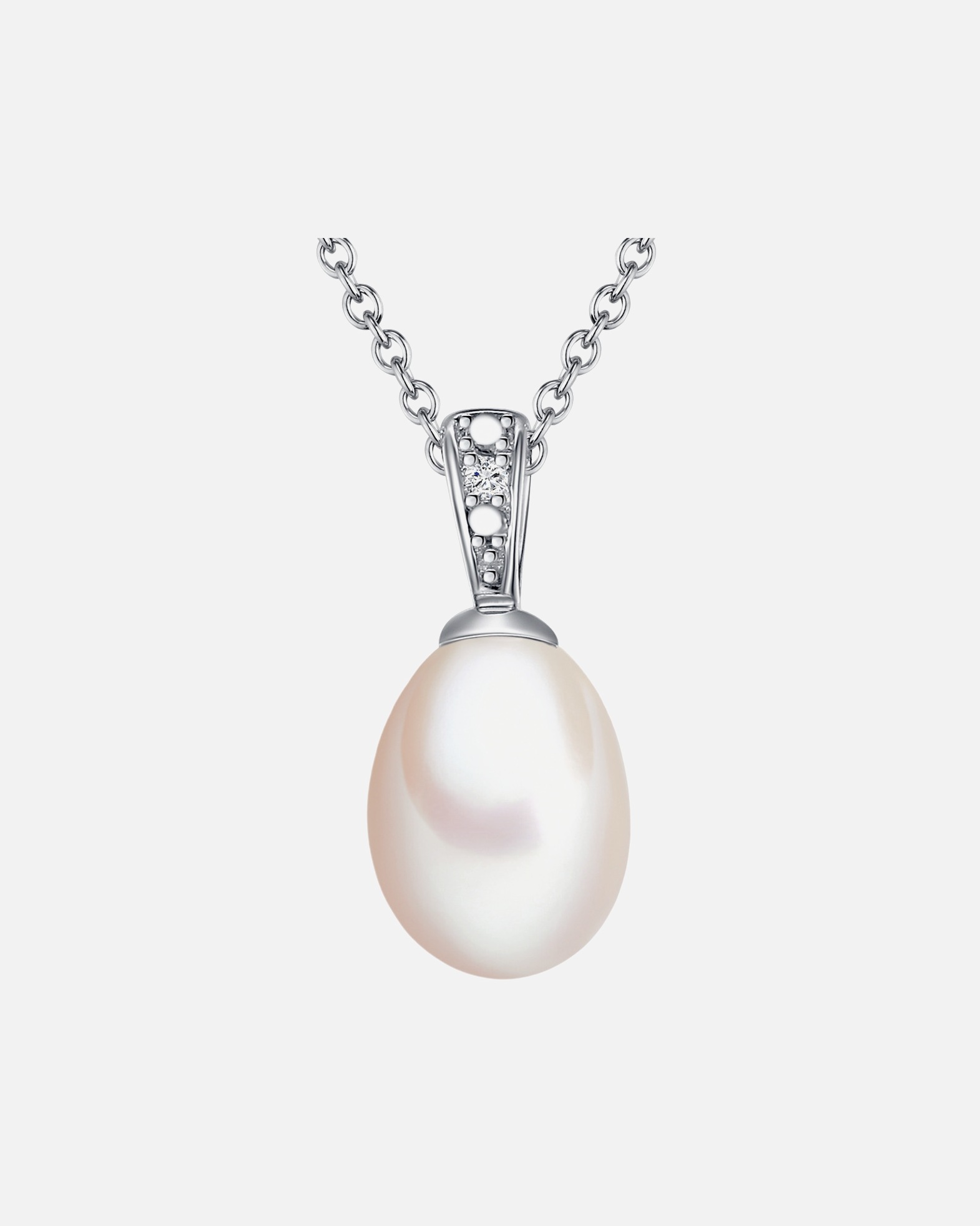 Halskette für Weiblich Lulu & Jane Diamant-Kette Sterling Silber Diamant Süßwasser-Zuchtperle in Silber 1 Stück