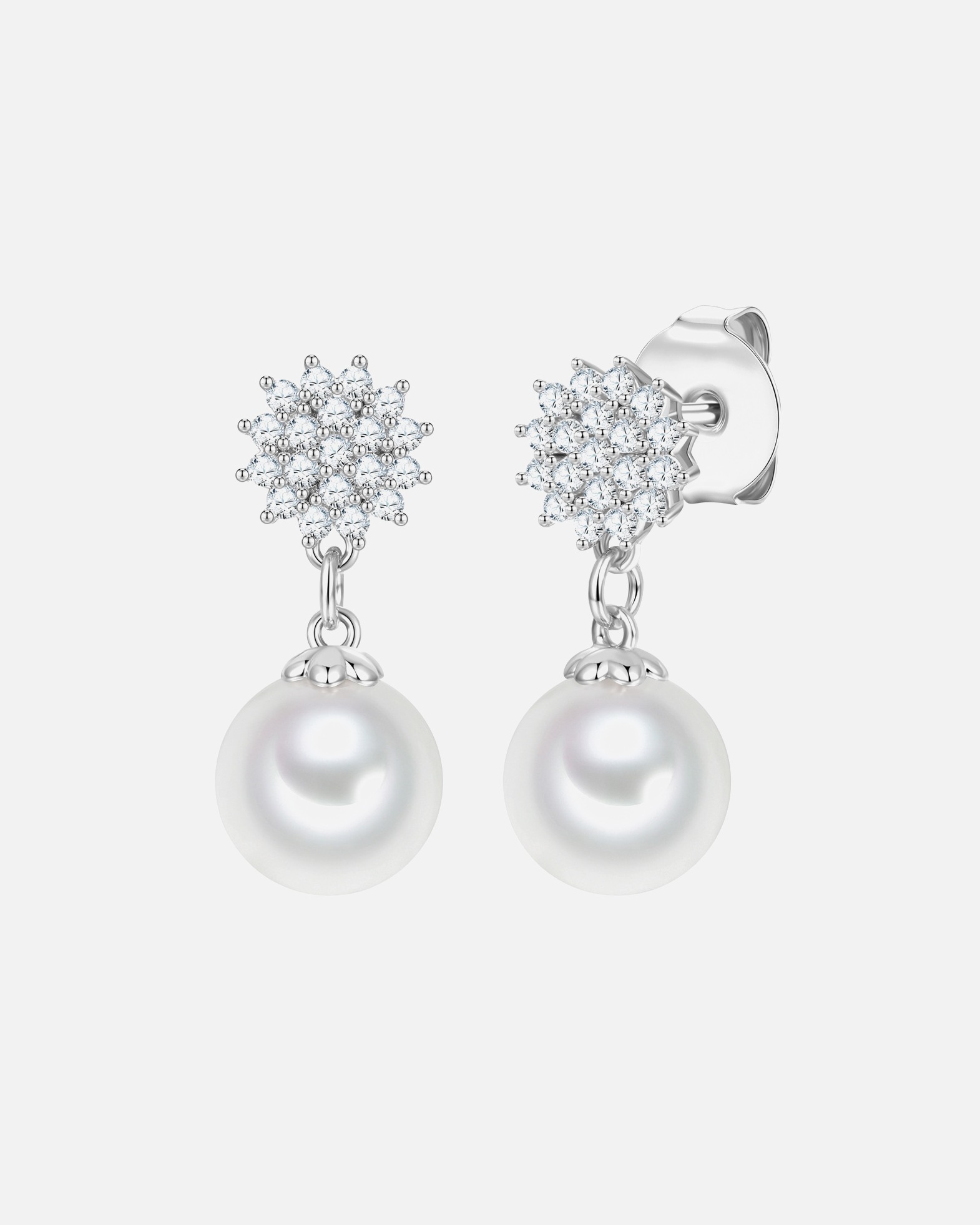 Ohrringe für Weiblich Lulu & Jane Perlen-Ohrhänger aus Messing in silber mit Zirkonia Perle (synth.) 23,0 mm