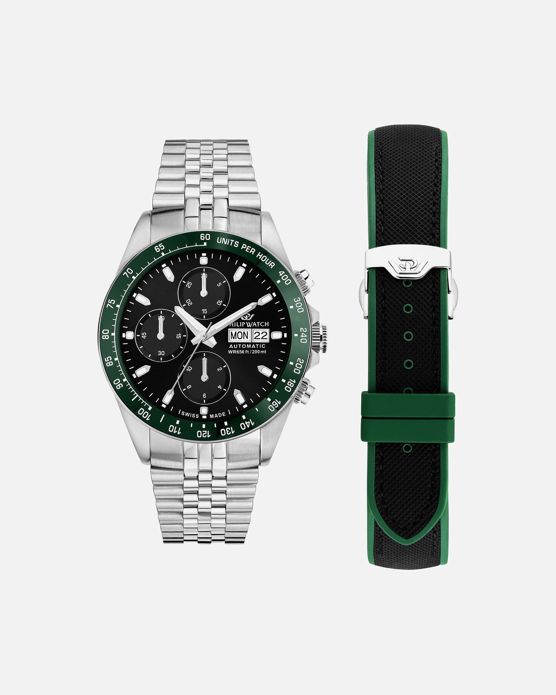 Uhr für Männlich Philip Watch Default Brand Line Uhren-Set inkl. Wechselarmband Edelstahl grün, schwarz, silber