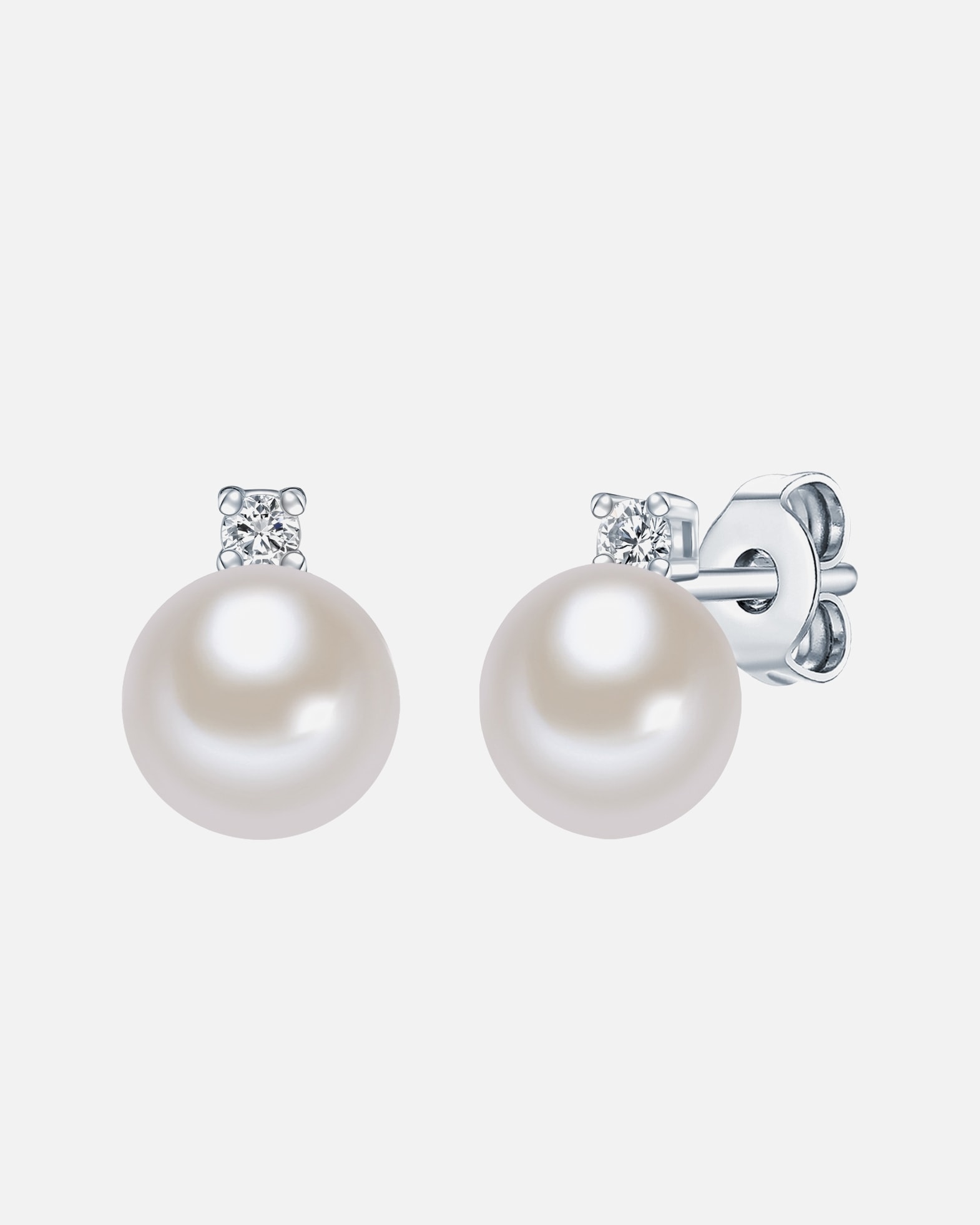 Ohrringe für Weiblich Valero Pearls Ohrstecker Sterling Silber Zirkonia Süßwasser-Zuchtperle in Silber 1 Stück