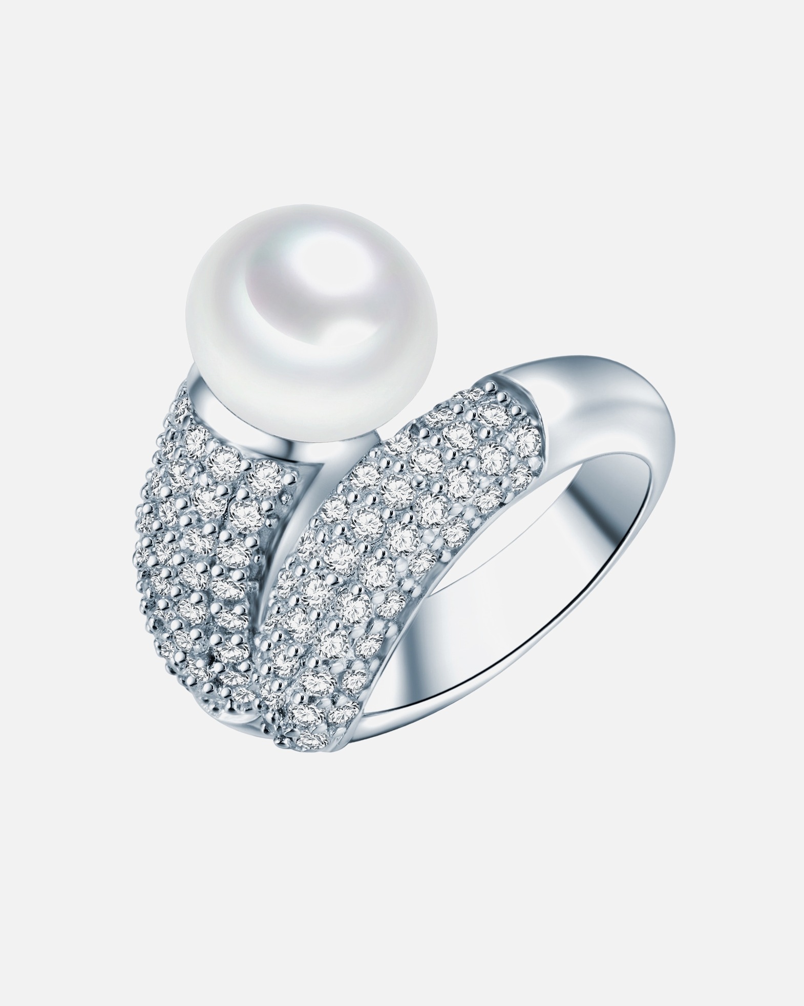 Ring für Weiblich Valero Pearls Perlen-Ring aus Sterling Silber in silber mit Zirkonia Süßwasser-Zuchtperle 56