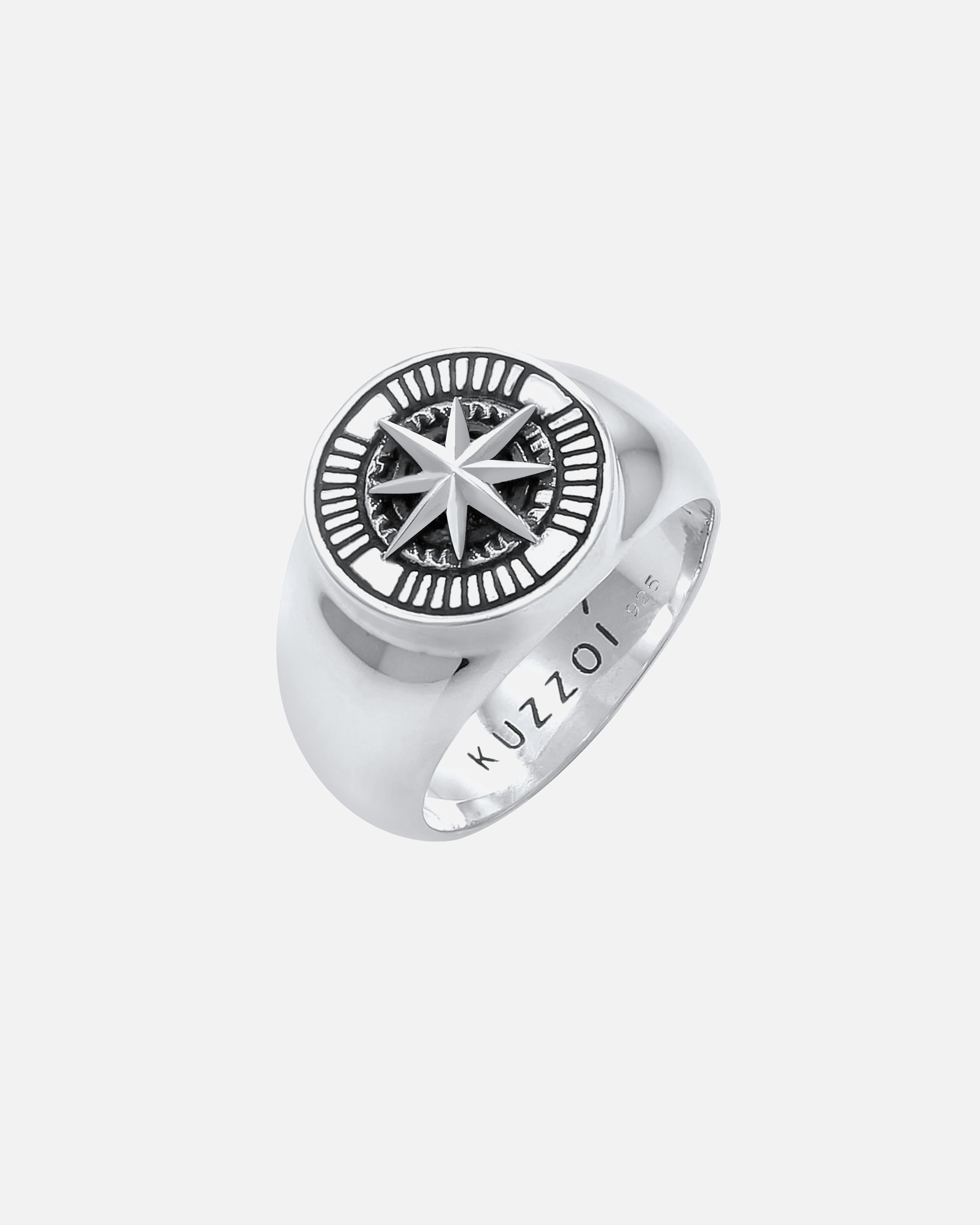 Ring für Männlich KUZZOI Herren Siegelring Kompass Oxidiert 925 Silber 60