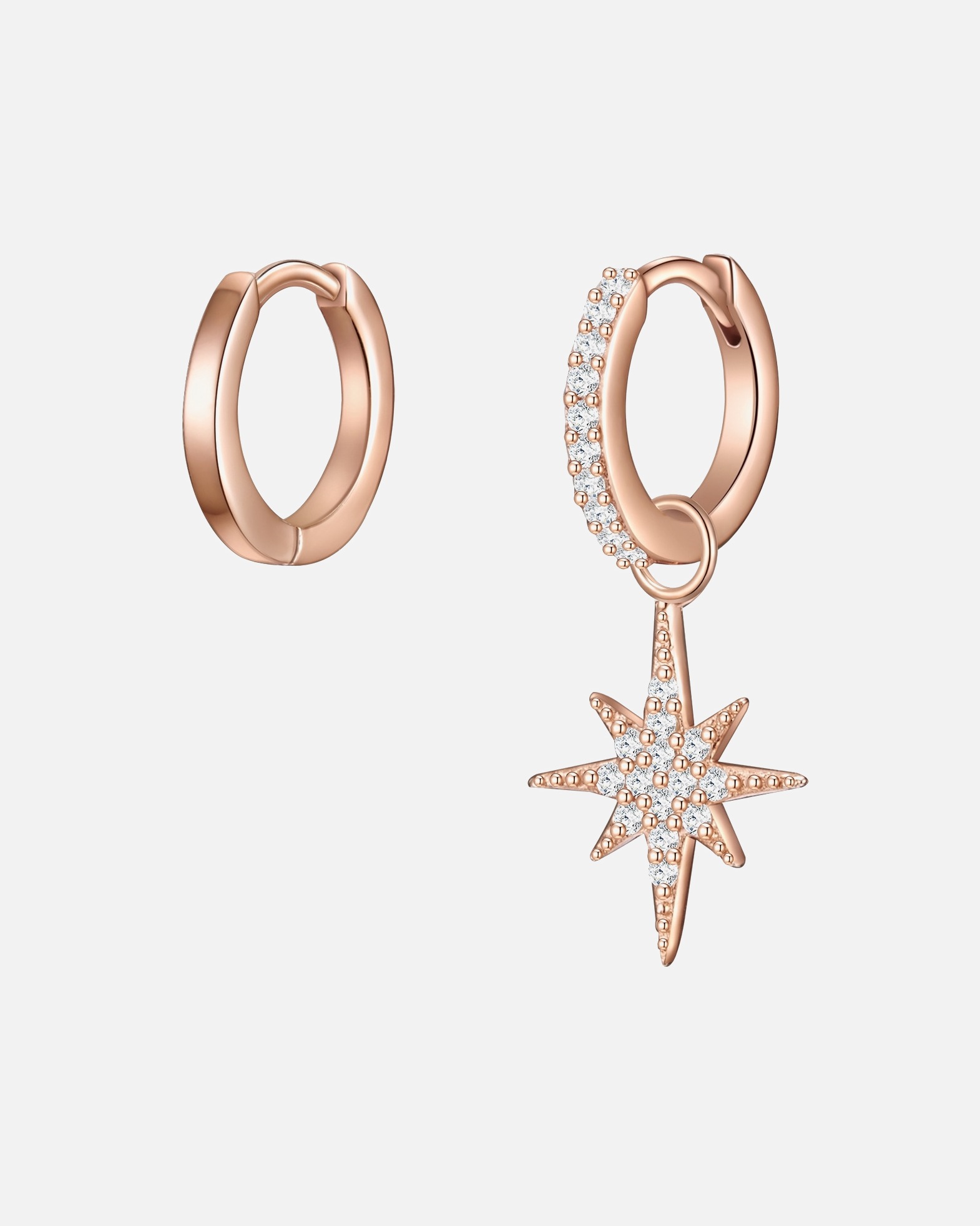 Creolen für Weiblich Lulu & Jane Creolen Stern aus Messing in Roségold mit Zirkonia 1 Stück
