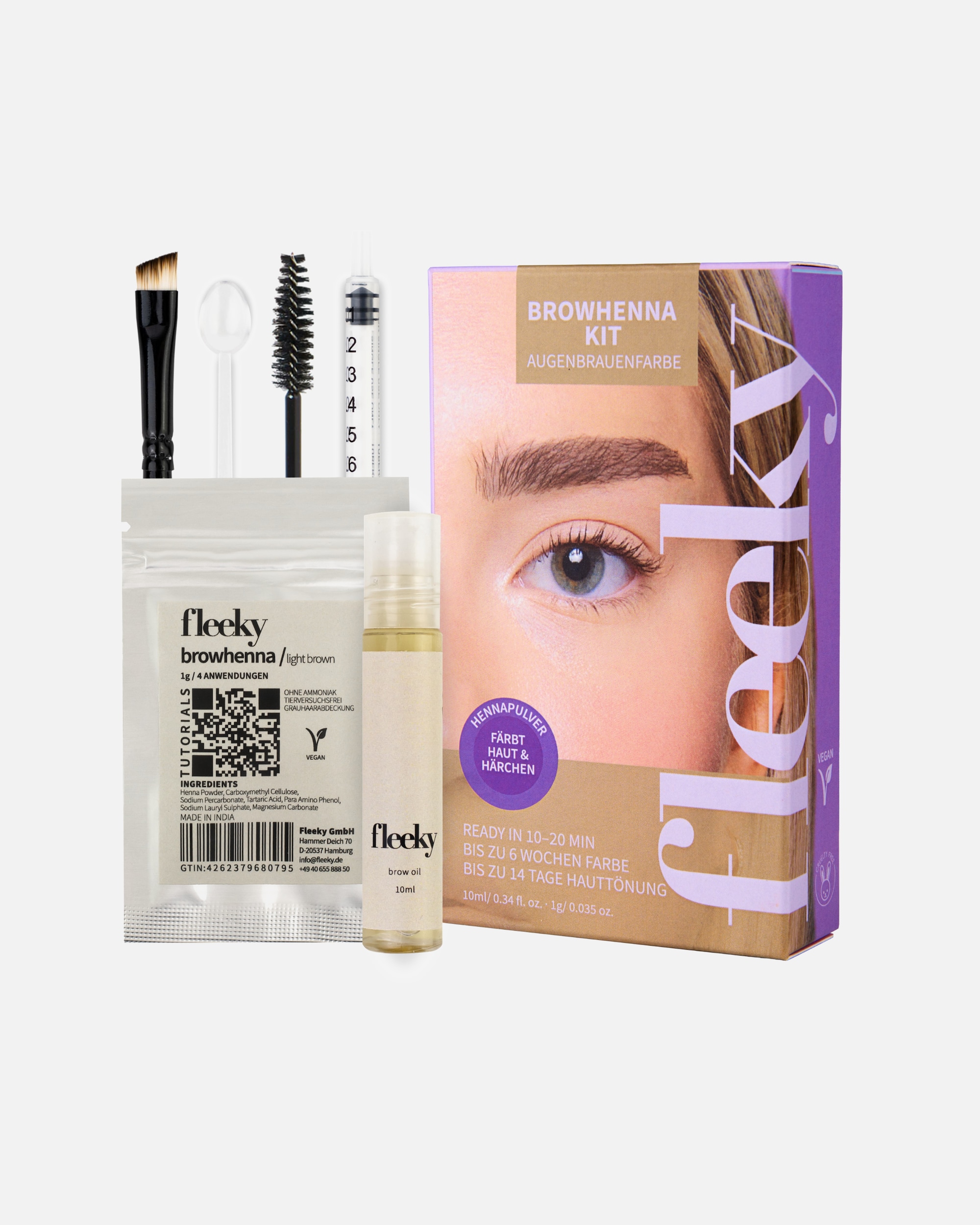 Augenbrauenfarbe für Unisex Fleeky Browhenna Kit - Augenbrauen Haar- und Hautfärbeset Light Brown