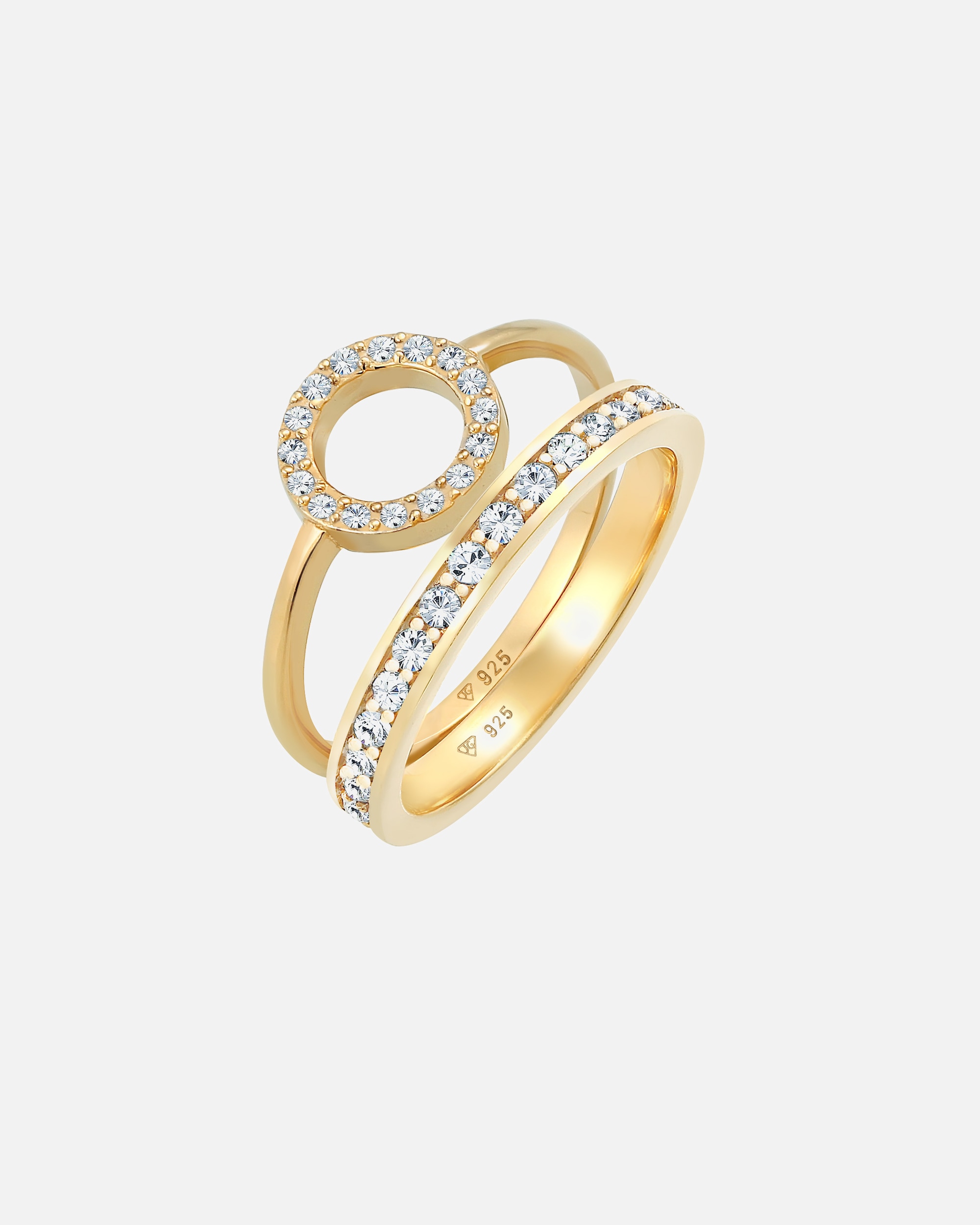 Ring für Weiblich Elli PREMIUM Memorie Kreis Geo 2er Set 925 Silber, mit Kristallen von Swarovski® 54