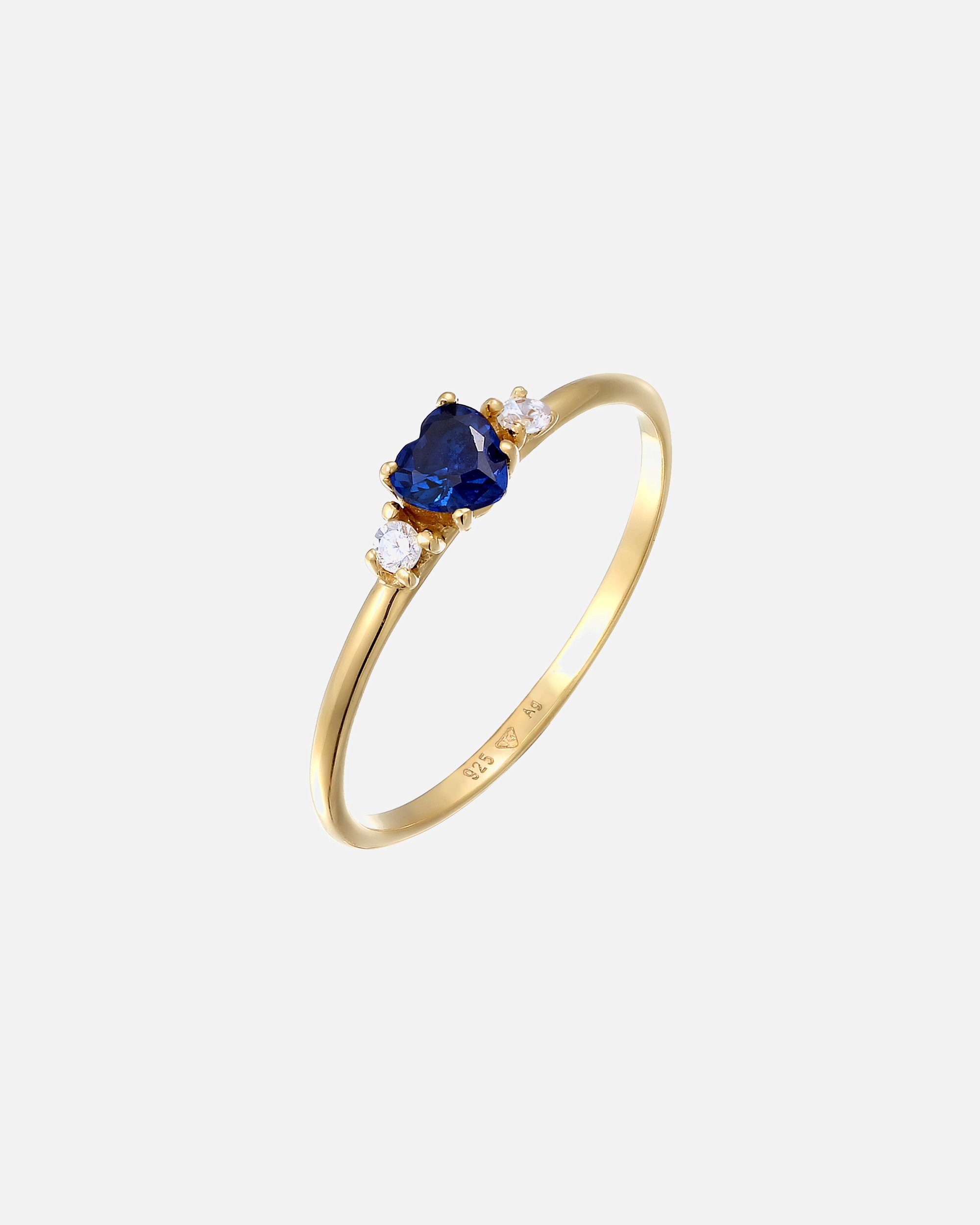 Ring für Weiblich Elli Herz Zirkonia Blau 925 Sterling Silber vergoldet 1 Stück