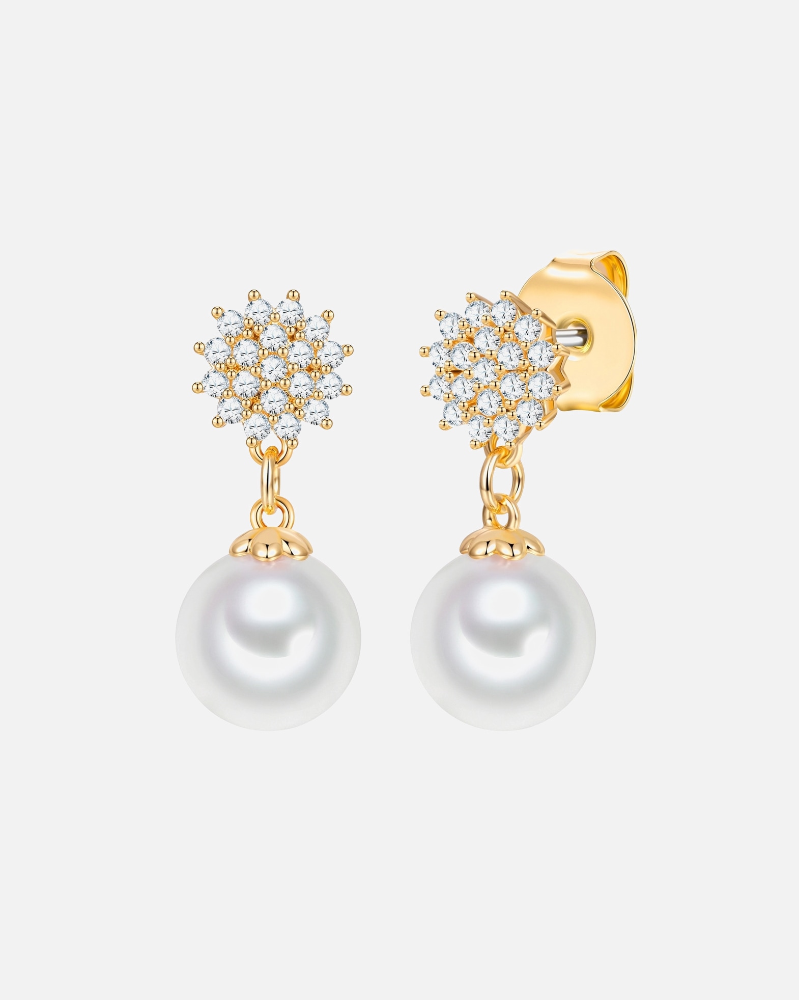 Ohrringe für Weiblich Lulu & Jane Perlen-Ohrhänger aus Messing in gelbgold mit Zirkonia Perle (synth.) 23,0 mm