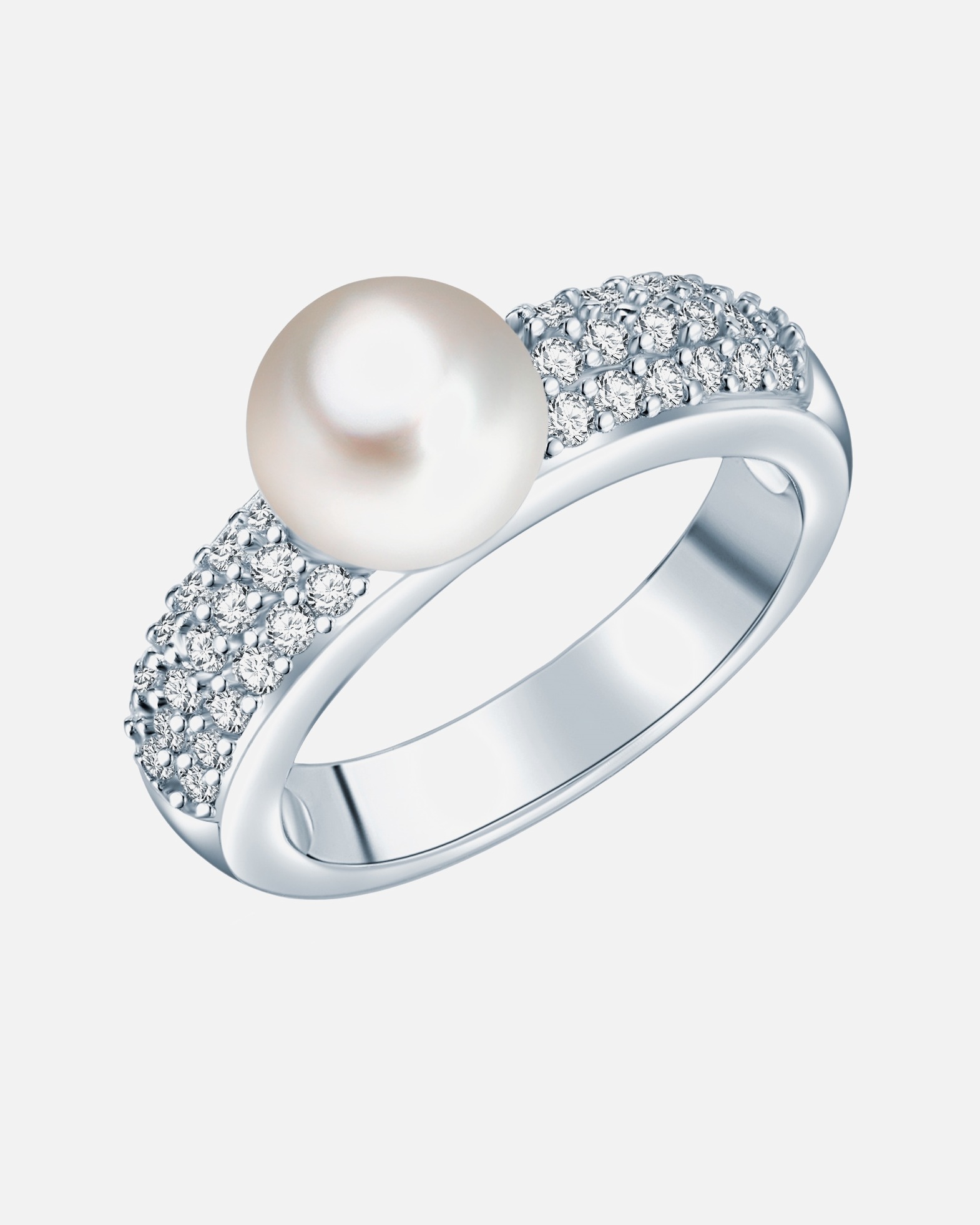 Ring für Weiblich Valero Pearls Perlen-Ring aus Sterling Silber in silber mit Zirkonia Süßwasser-Zuchtperle 58