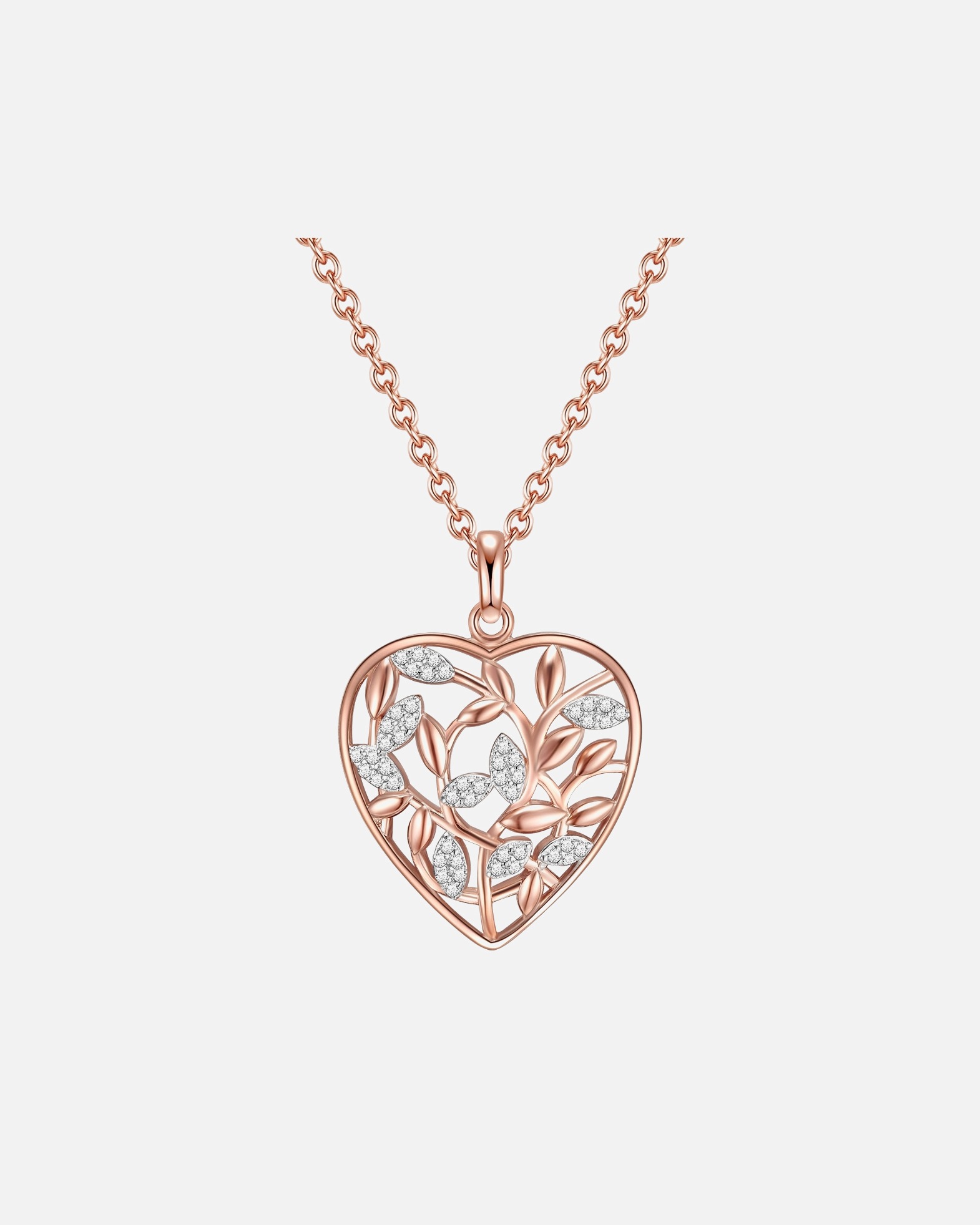 Halskette für Weiblich Rafaela Donata Halskette Herz/Funkelnde Blätter Sterling Silber Zirkonia in Roségold 1 Stück