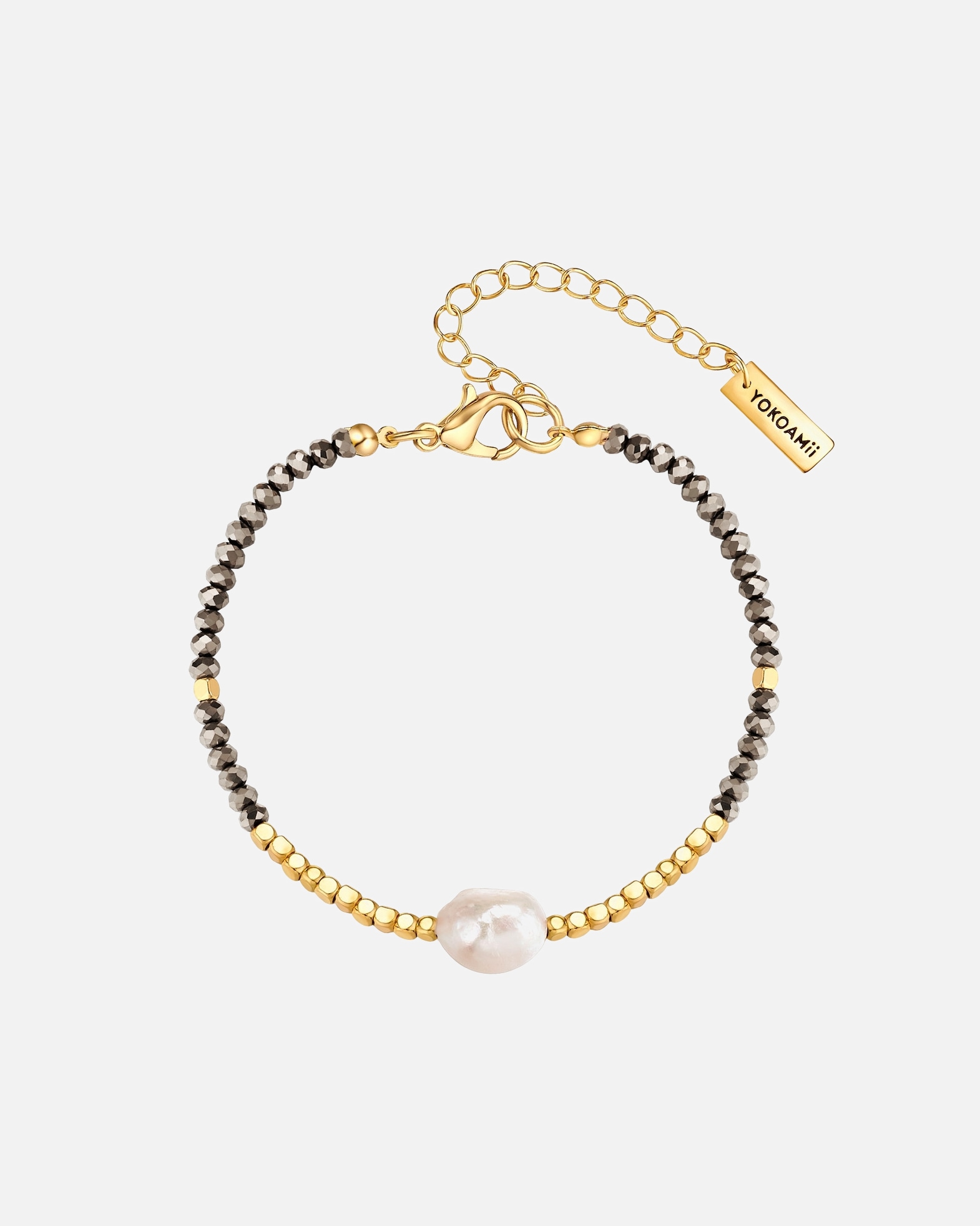 Armband für Weiblich Yokoamii Armband aus Metall-Legierung in Gelbgold mit Glas und Süßwasser-Zuchtperle 1 Stück