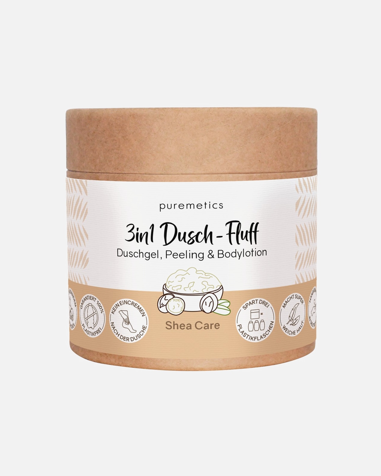 Körperpeeling für Weiblich puremetics Dusch-Fluff Shea Care 300 g