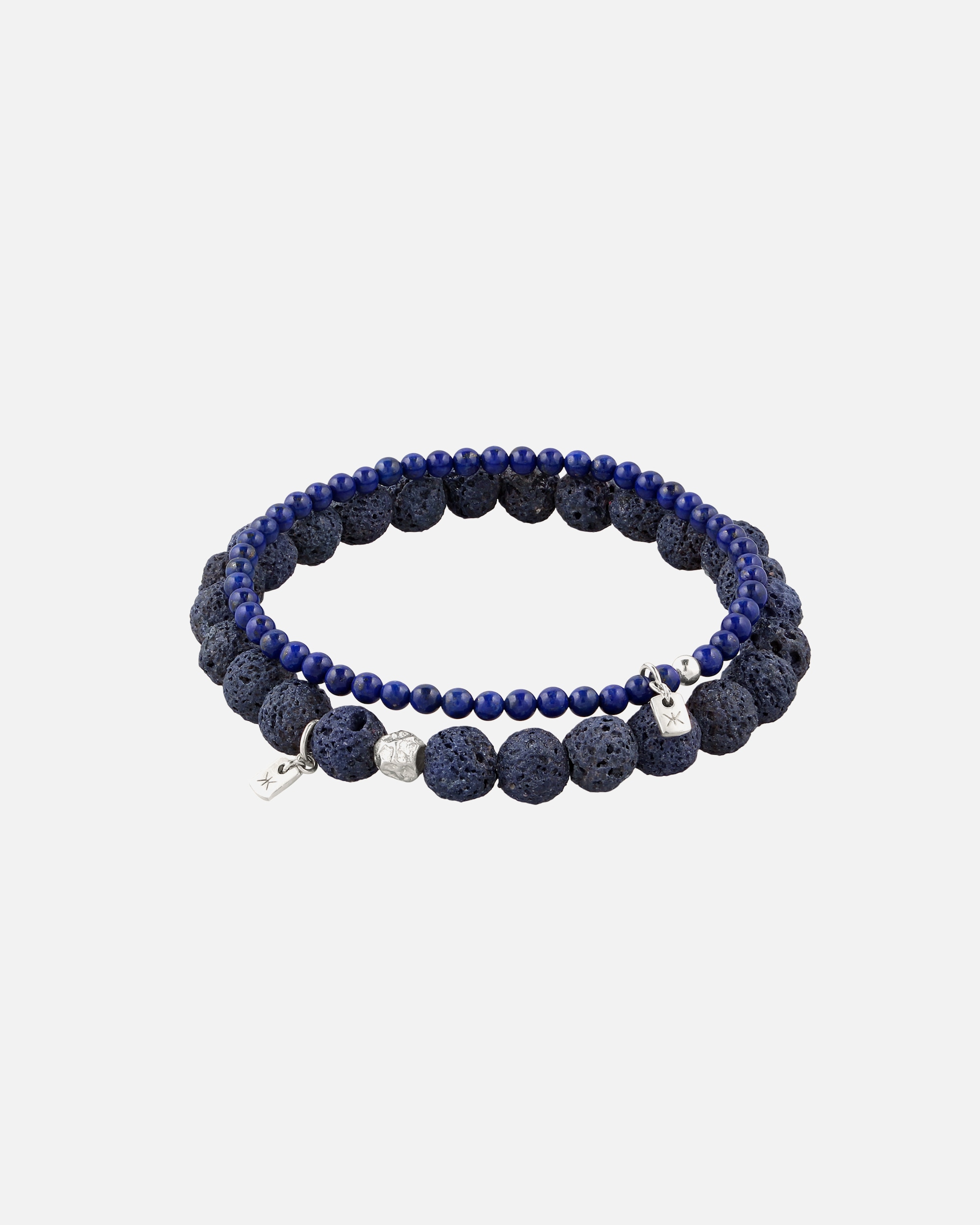 Armband für Männlich KUZZOI Set Perlen Lava Blau 925 Sterling Silber 19