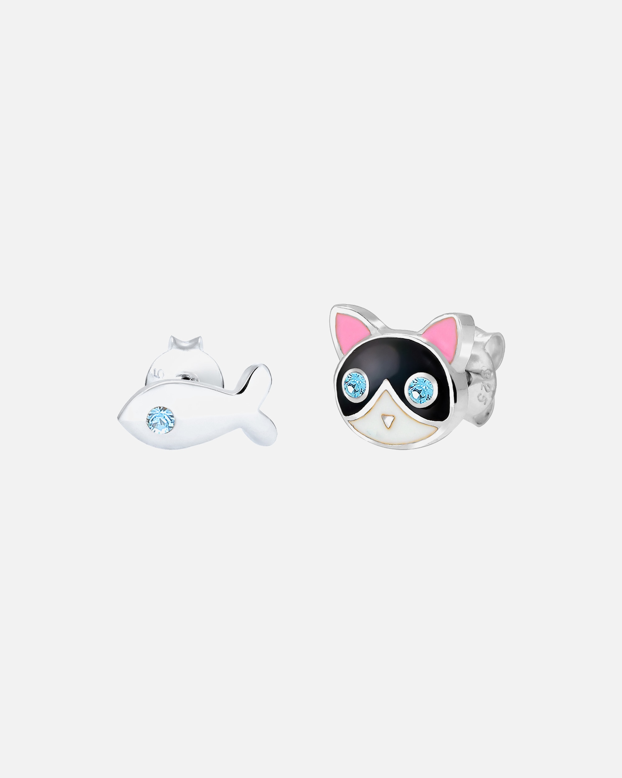 Ohrringe für Weiblich Elli Kinder Katze Fisch 925 Silber, mit Kristallen von Swarovski® 1 Stück