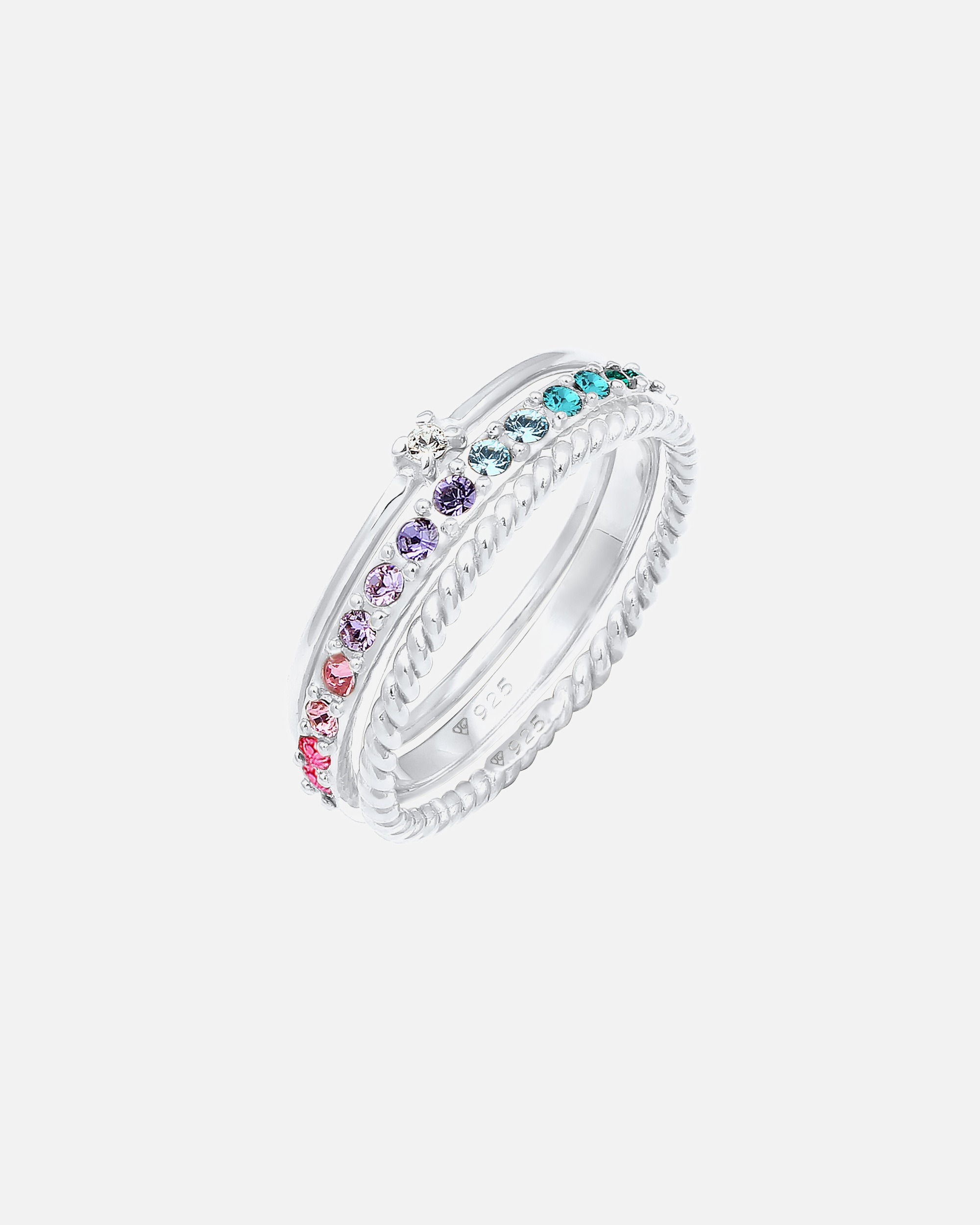 Ring für Weiblich Elli Set Multi-Color Pastell Kristalle 925 Silber 60