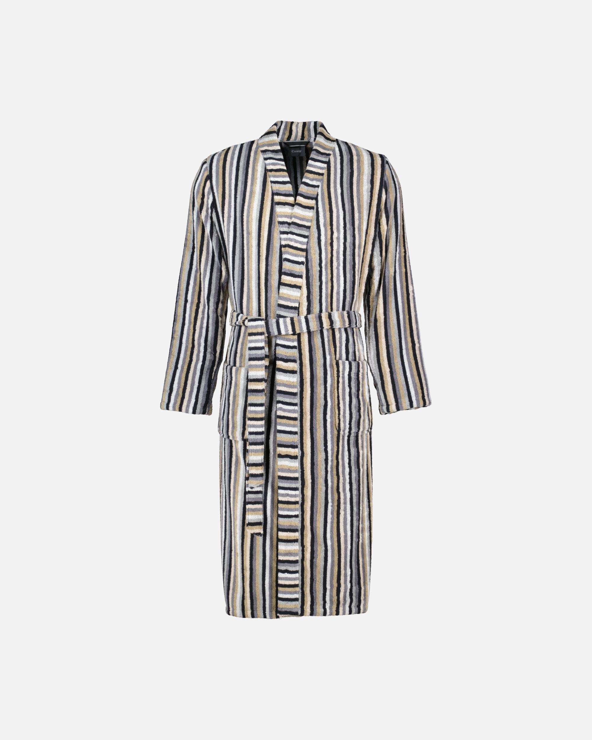 Bademantel für Unisex Cawö Cawö Bademäntel Herren Kimono Streifen 6607 kiesel - 73 1 Stück