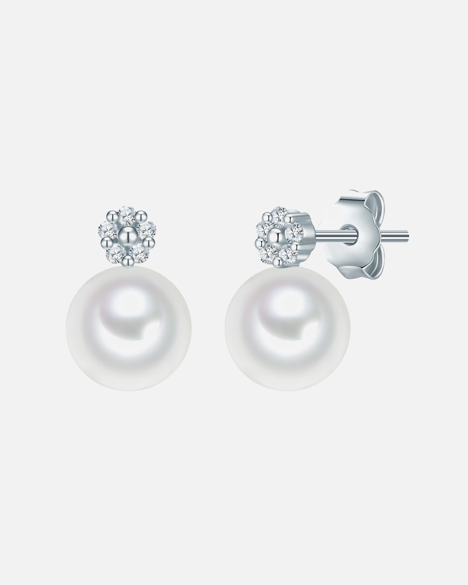 Ohrringe für Weiblich Valero Pearls Perlen-Ohrstecker Sterling Silber Zirkonia Süßwasser-Zuchtperle in Silber 1 Stück