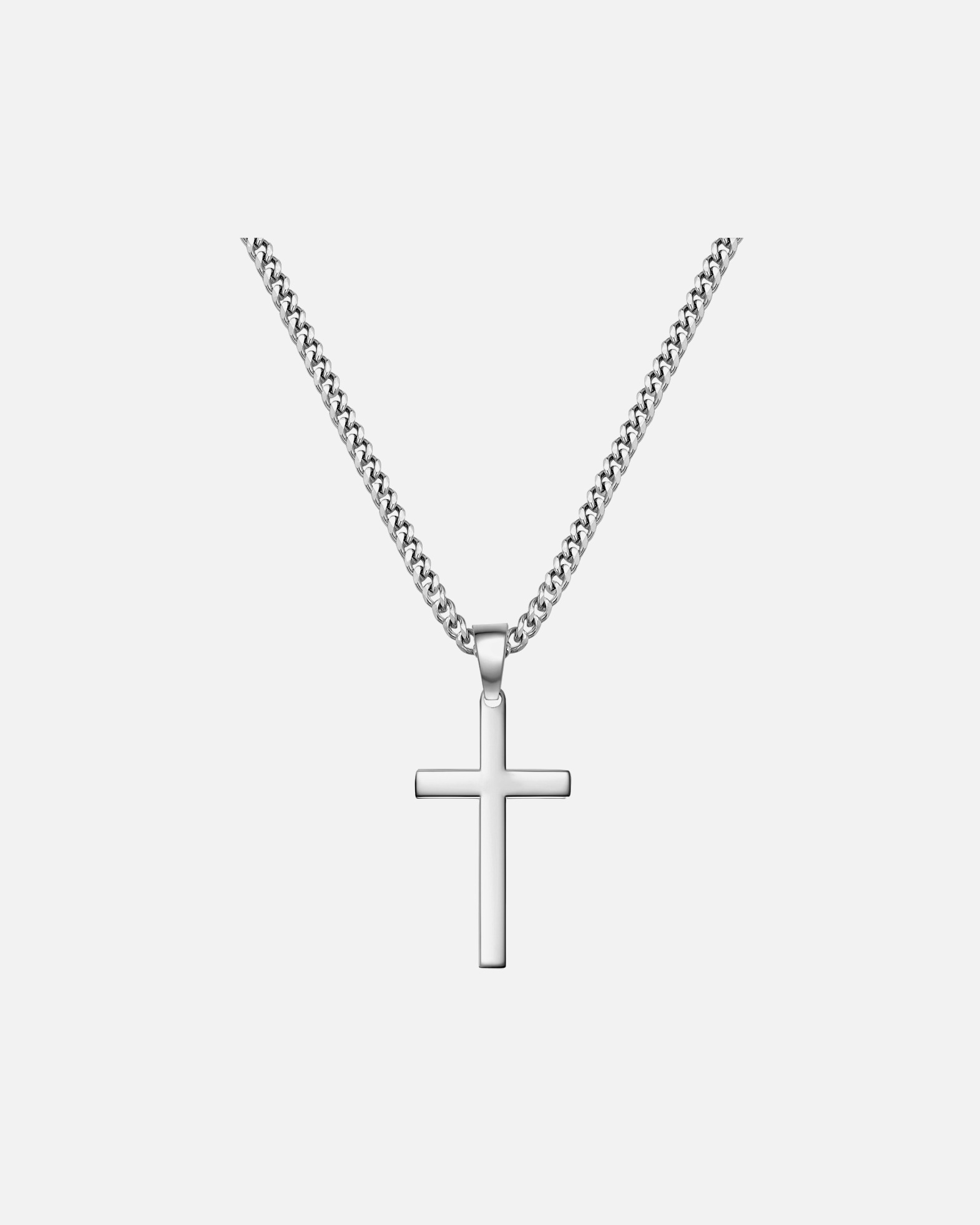 Halskette für Männlich Halskette Kreuz aus Edelstahl in silber 55,0 cm Basiskette + 3,0 cm Verlängerung