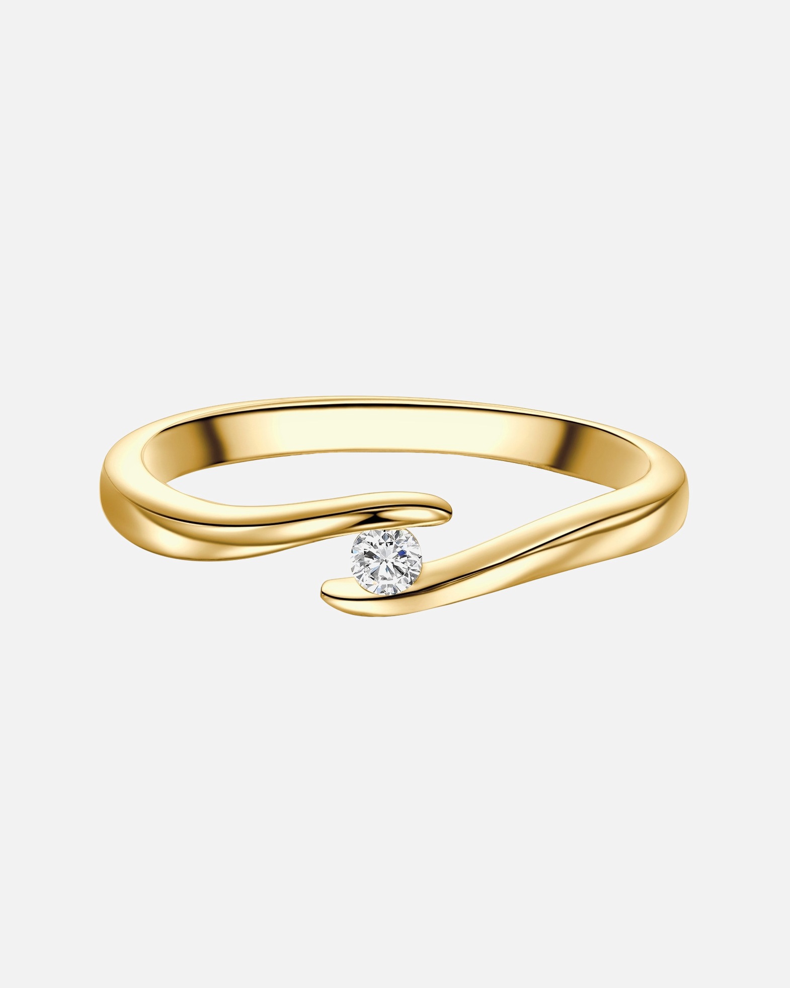 Ring für Weiblich Trilani Solitärring aus Sterling Silber in Gelbgold mit Zirkonia 56