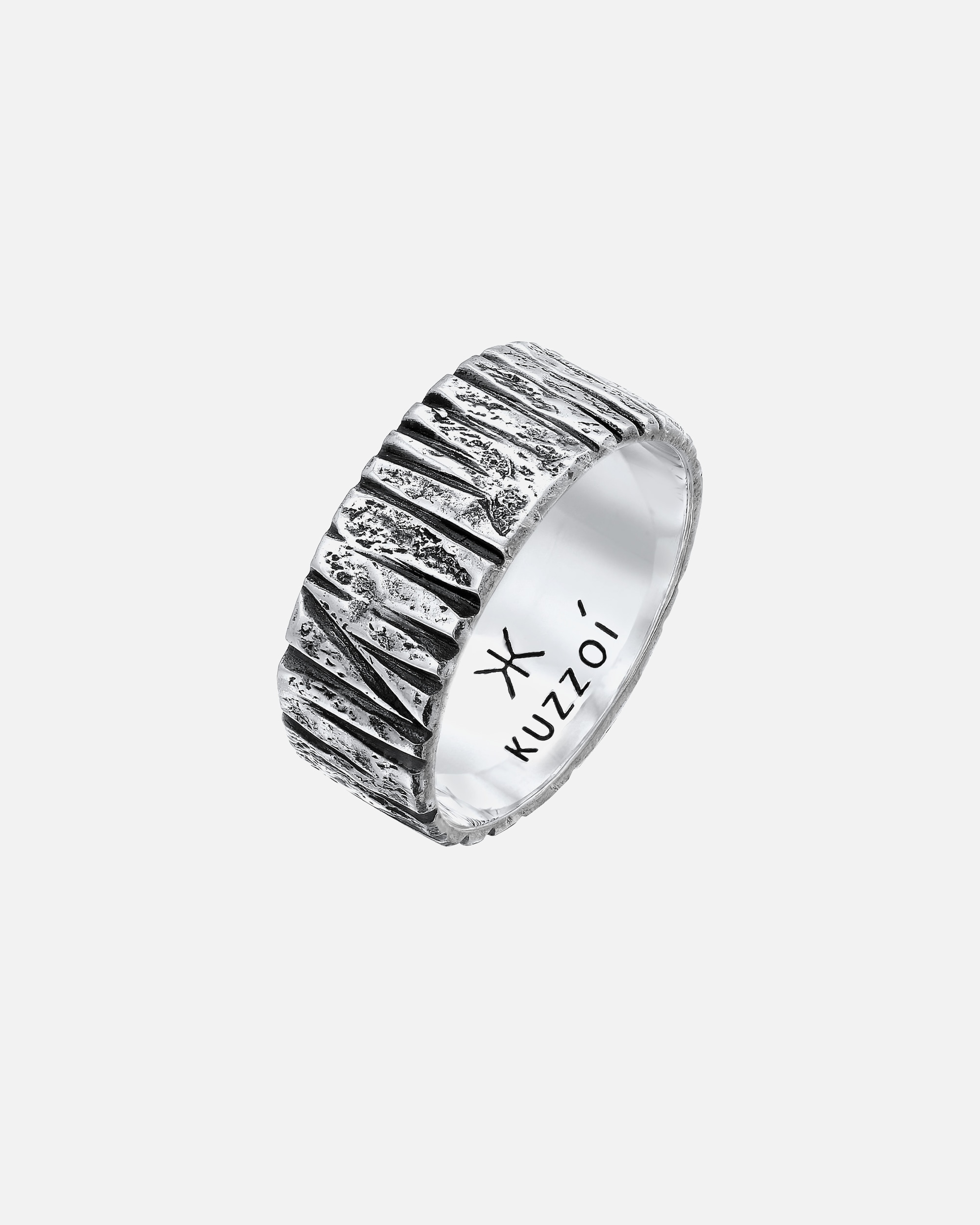 Ring für Männlich KUZZOI Bandring Breit Struktur Gehämmert 925 Silber 64