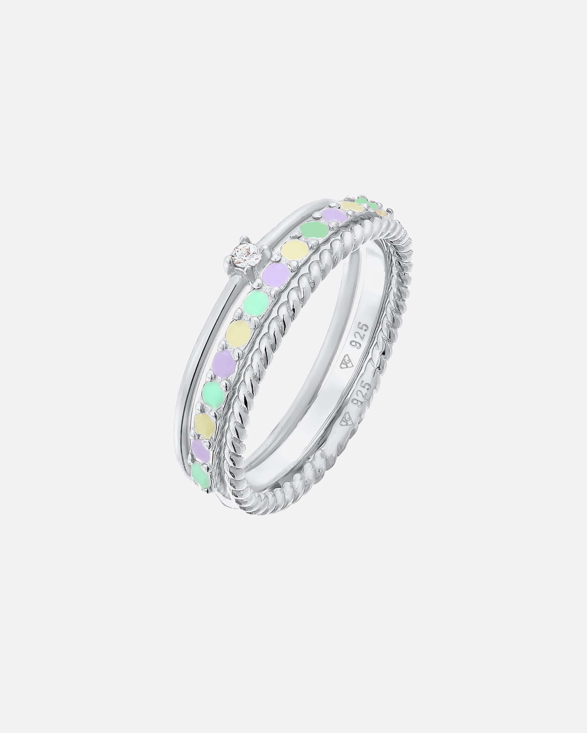 Ring für Weiblich Elli Multi-Color Emaille 3er Set 925 Silber, mit Kristallen von Swarovski® 58