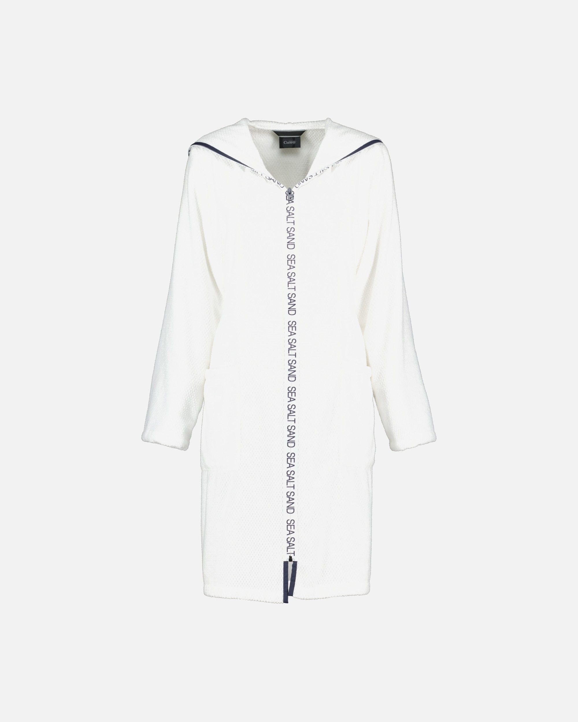 Bademantel für Weiblich Cawö Cawö Bademäntel Damen Reißverschluss mit Kapuze Sea Salt Sand 3101 weiß - 600 XL