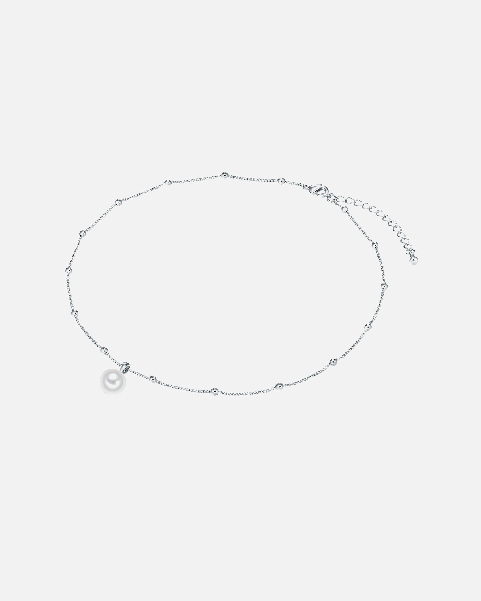 Halskette für Weiblich Lulu & Jane Perlen-Kette aus Messing in silber mit Muschelkernperle 42,0 cm Basiskette + 5,0 cm Verlängerung