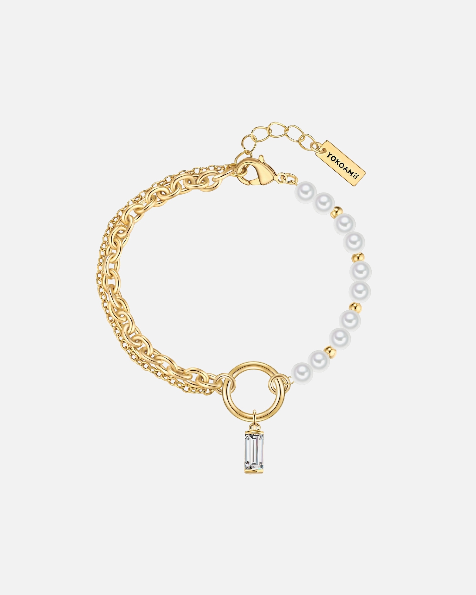 Armband für Weiblich Yokoamii Armband aus Metall-Legierung in Gelbgold mit Zirkonia und Muschelkernperle 1 Stück