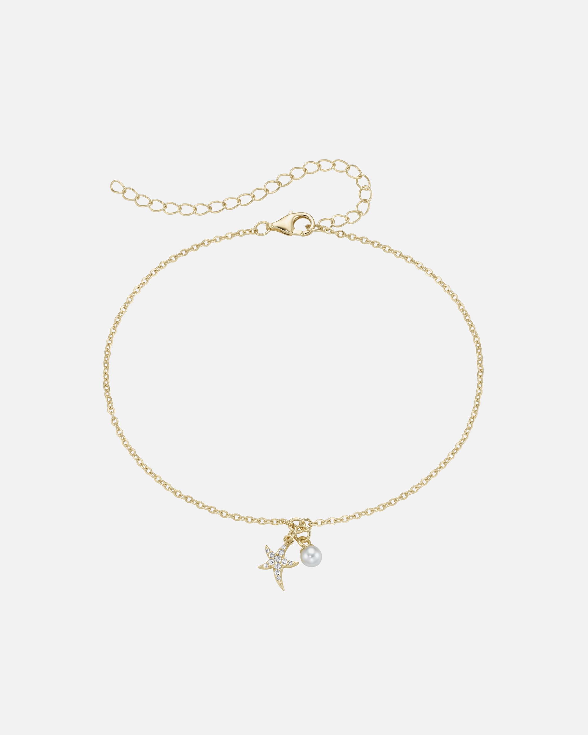 Schmuck für Unisex Smart Jewel Fusskette Seestern mit Zirkonia Steine, Muschelperle, Silber 925 28 cm