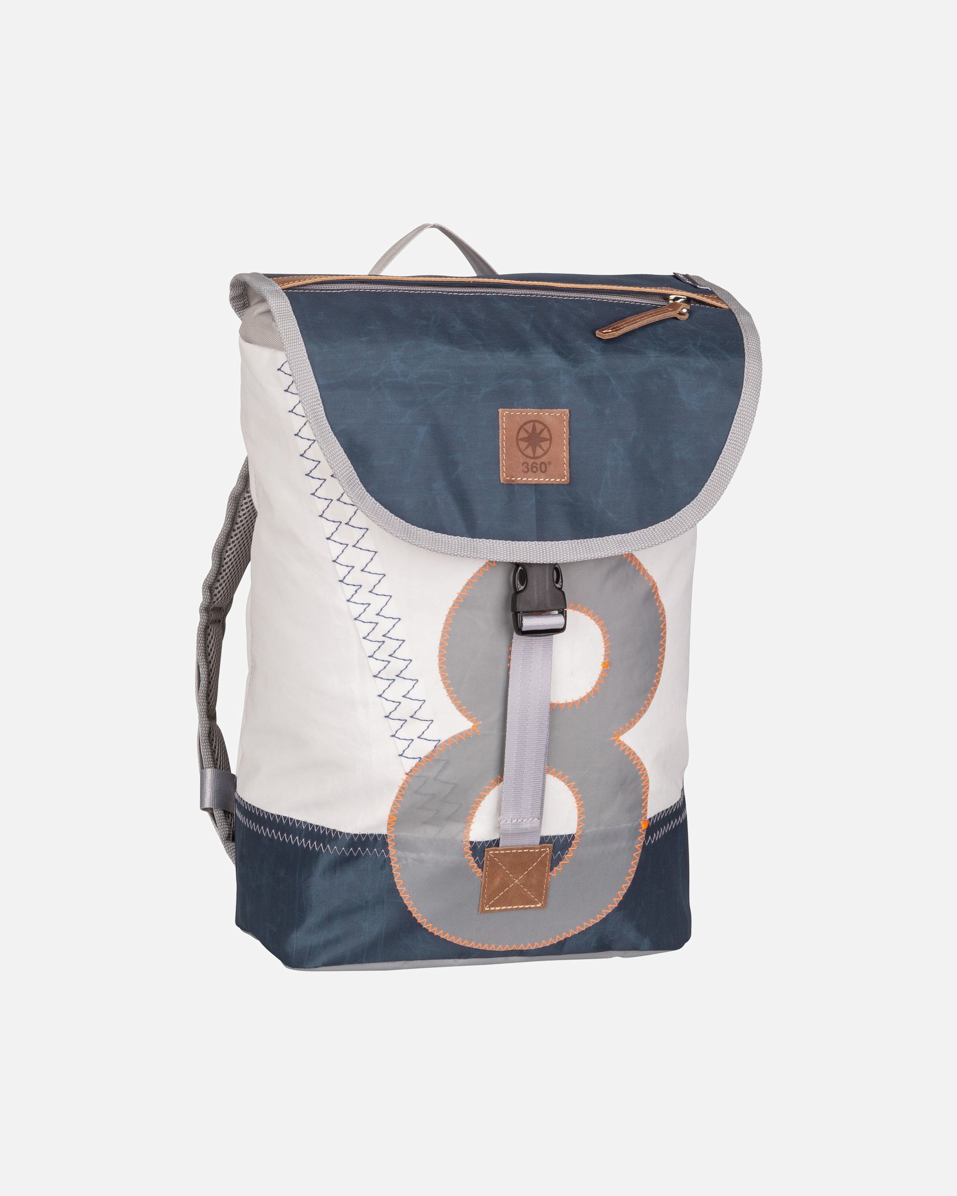 Rucksack für Unisex 360Grad Rucksack Landgang Mini Weiß/Balken Blau/Zahl Hellgrau
