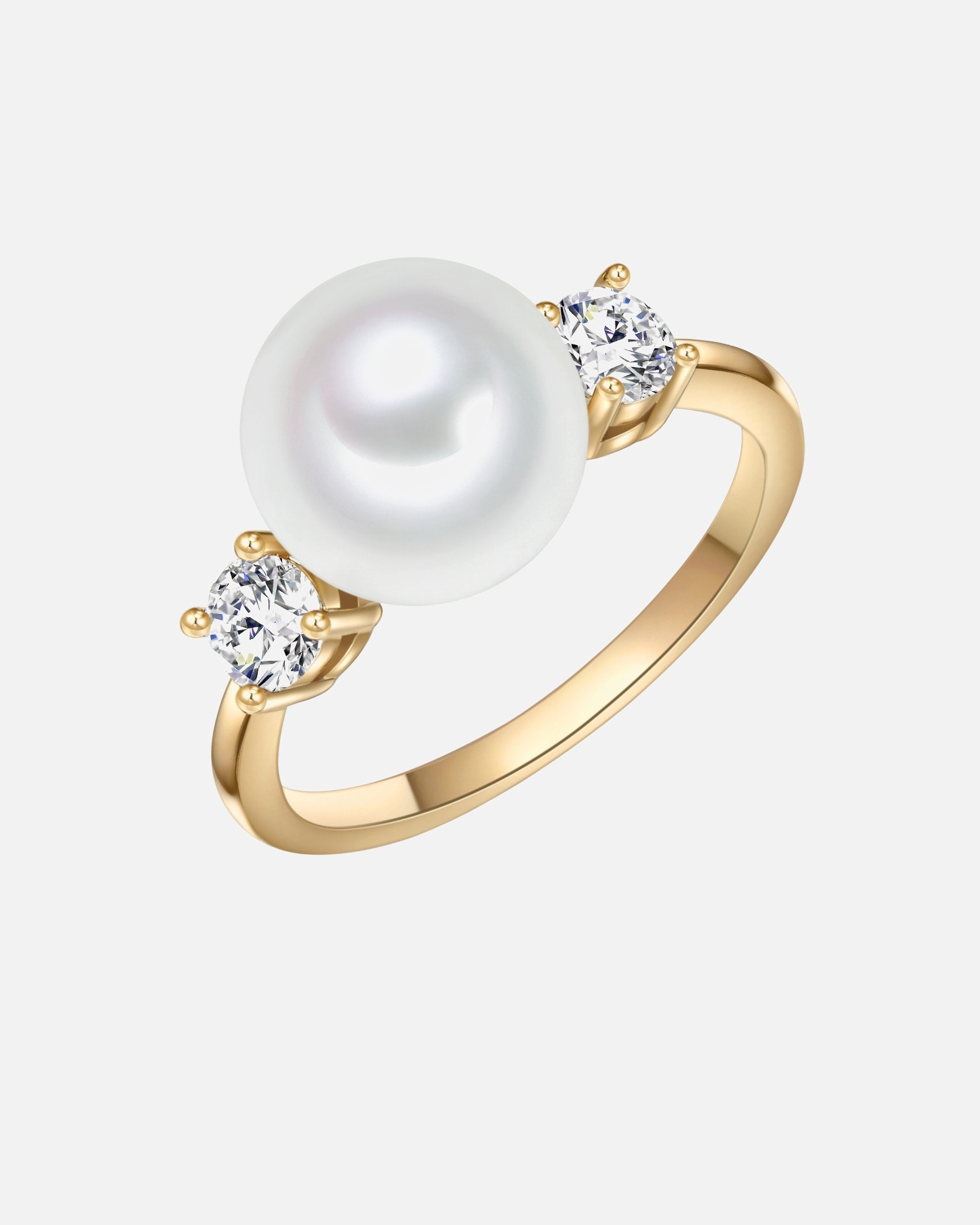 Ring für Weiblich Lulu & Jane Perlen-Ring Messing Zirkonia Muschelkernperle in Gelbgold 52