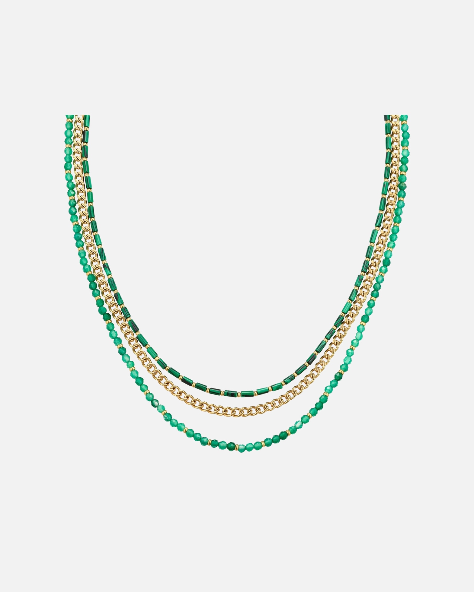 Halskette für Weiblich Glanzstücke München Halskette aus Edelstahl in Gelbgold mit Achat und Malachit 40,0 cm Basiskette + 5,0 cm Verlängerung