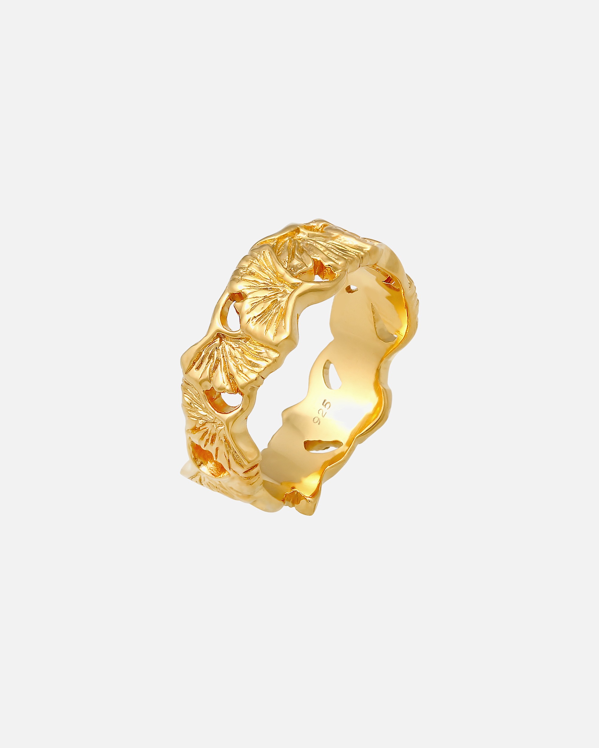 Ring für Weiblich Elli Bandring Ginkgo Blatt Tropic 925 Silber vergoldet 56