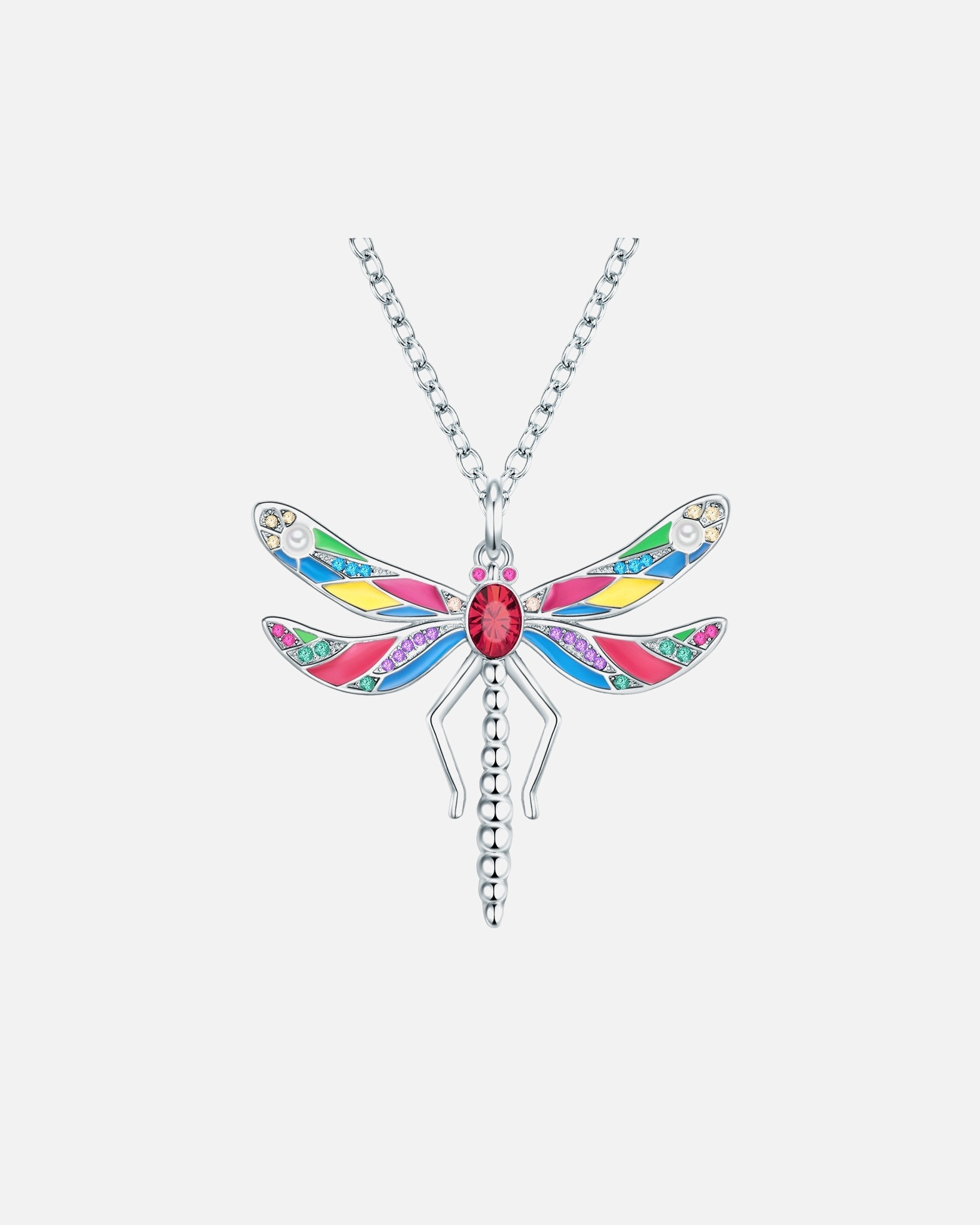 Halskette für Weiblich Lulu & Jane Halskette Libelle Messing verziert mit Kristallen von Swarovski® Perle (synth.) in Silber 1 Stück