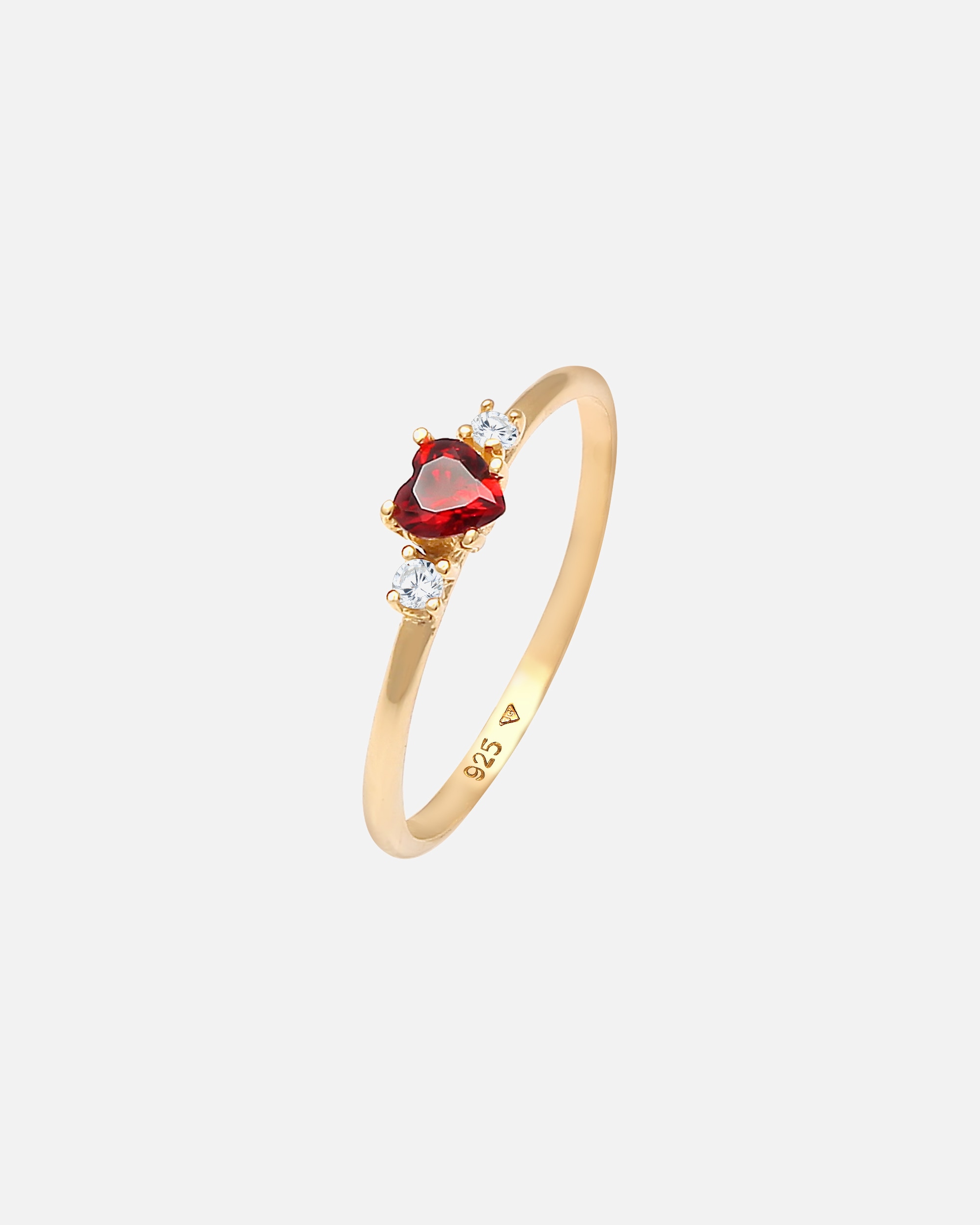 Ring für Weiblich Elli Herz Zirkonia Rot Liebe 925 Silber vergoldet 58