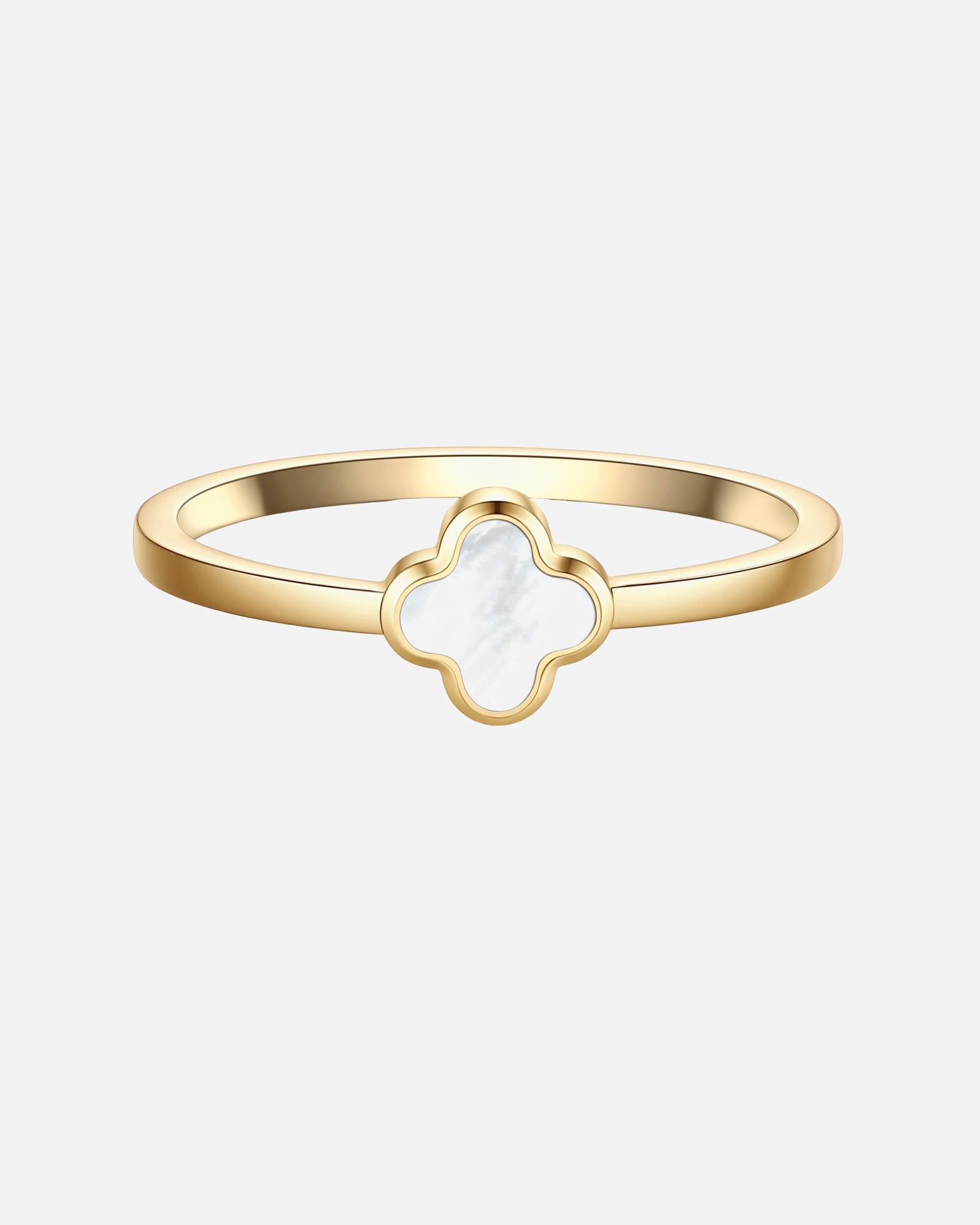Ring für Weiblich Glanzstücke München Ring Kleeblatt aus Edelstahl in gelbgold mit Perlmutt 56