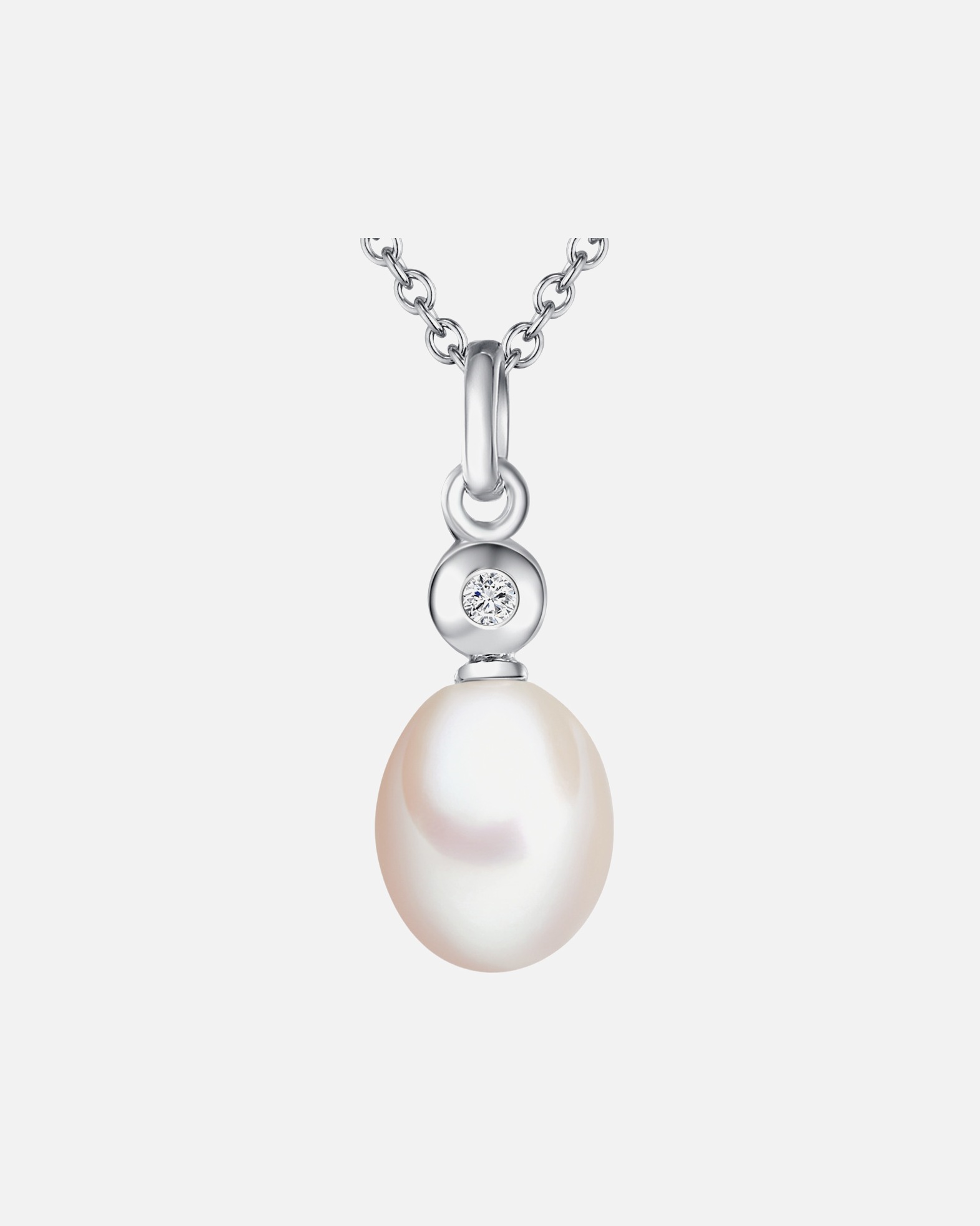 Halskette für Weiblich Lulu & Jane Diamant-Kette Sterling Silber Diamant Süßwasser-Zuchtperle in Silber 1 Stück