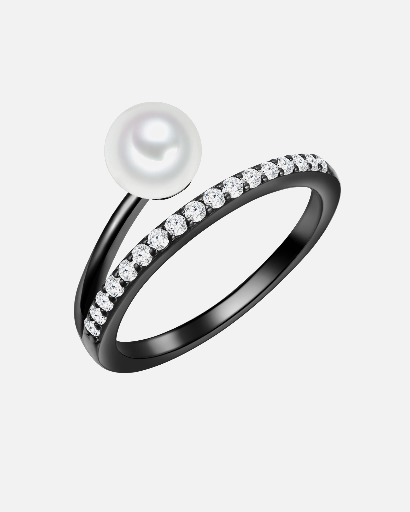 Ring für Weiblich Valero Pearls Ring Sterling Silber Zirkonia Süßwasser-Zuchtperle in Schwarz 58