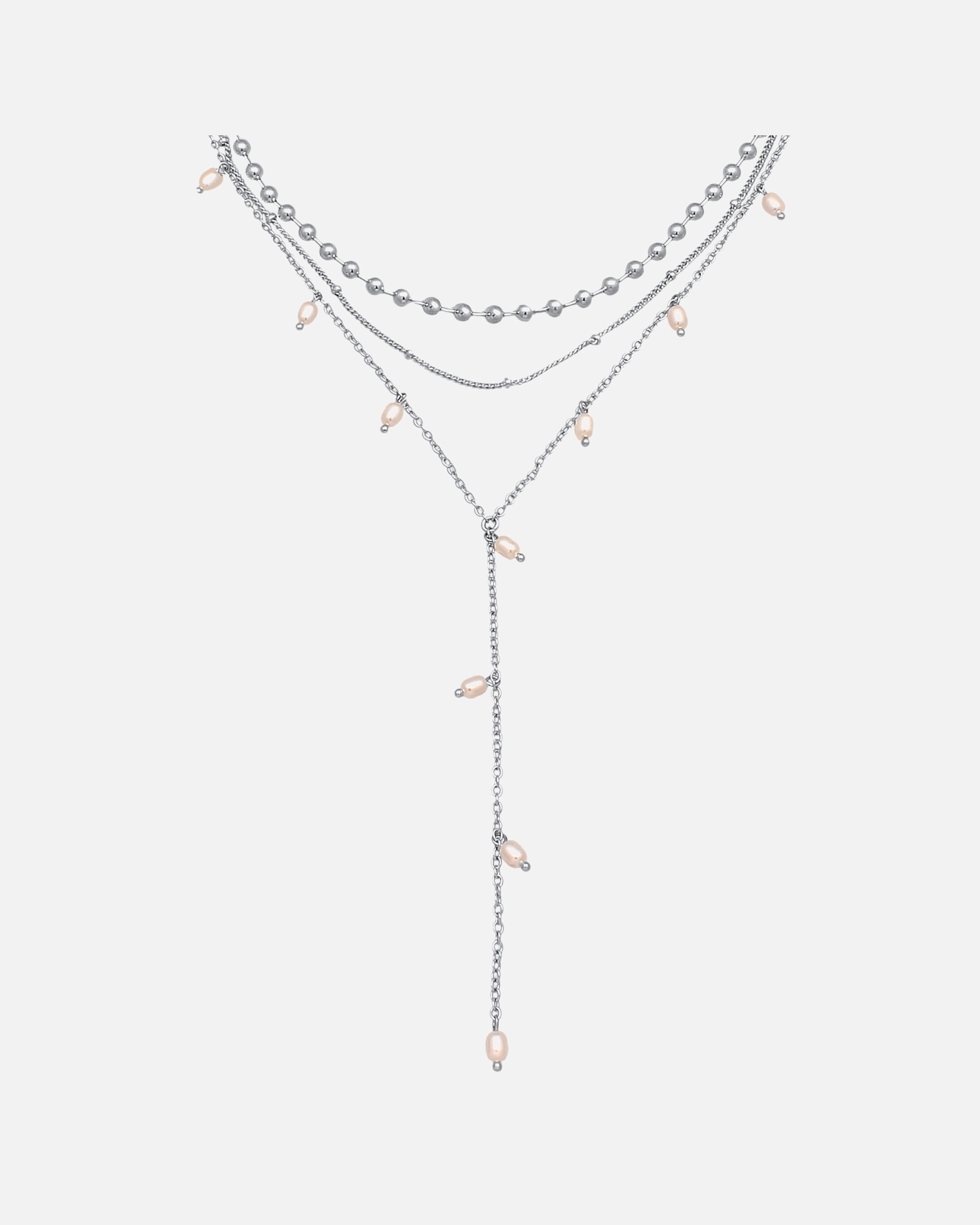 Halskette für Weiblich Elli Y-Kette Layer Kugel Perlen Design 3er Set silberfarben