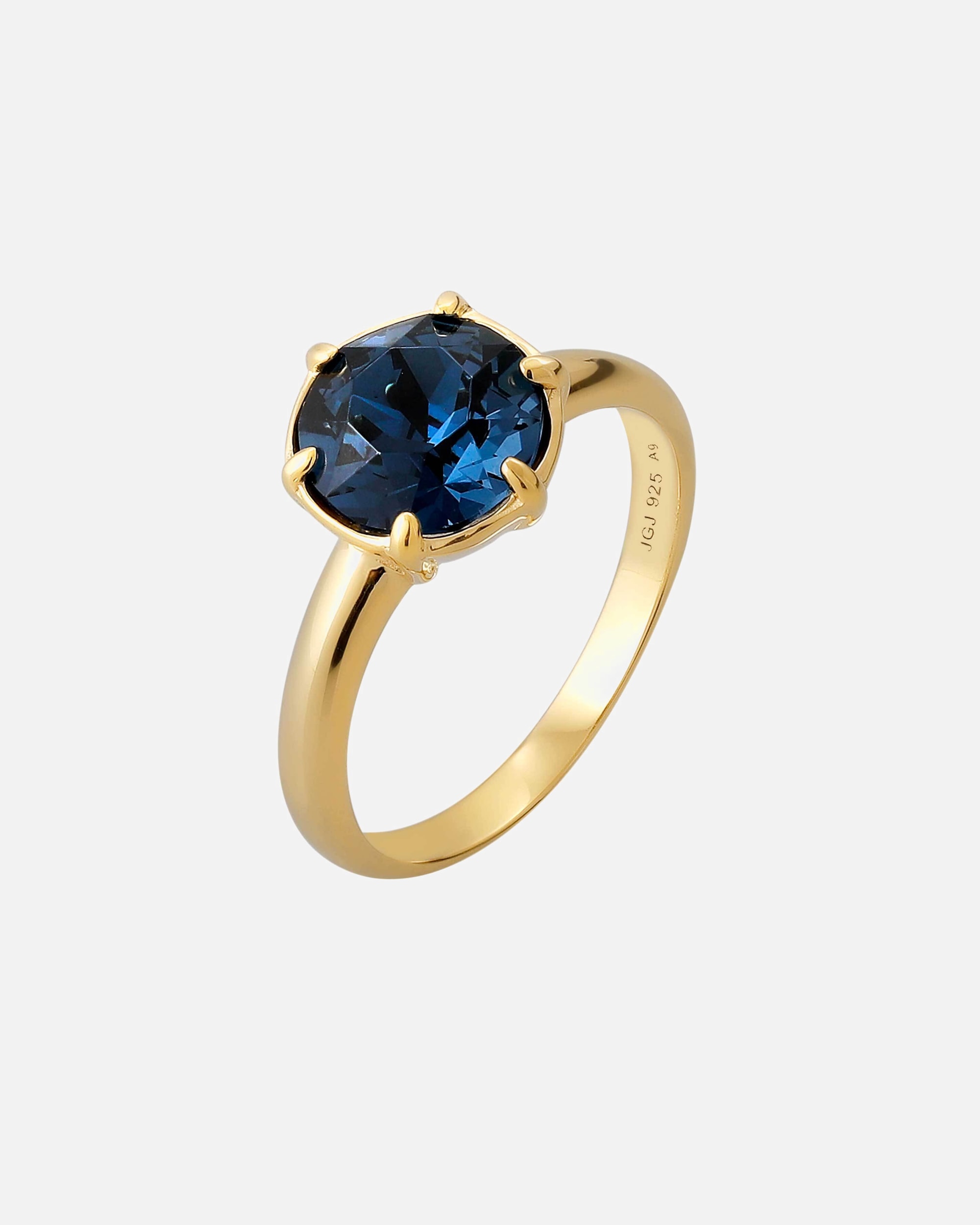 Ring für Weiblich Elli Solitär Glas Kristall Blau 925 Sterling Silber vergoldet 54